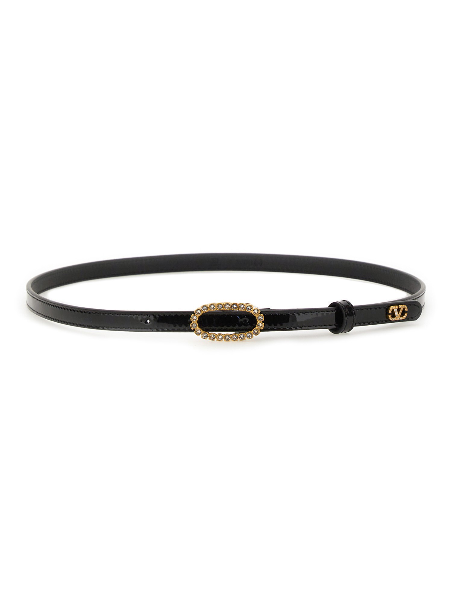 Valentino Adjustable Oval Buckle Leather Belt In Black