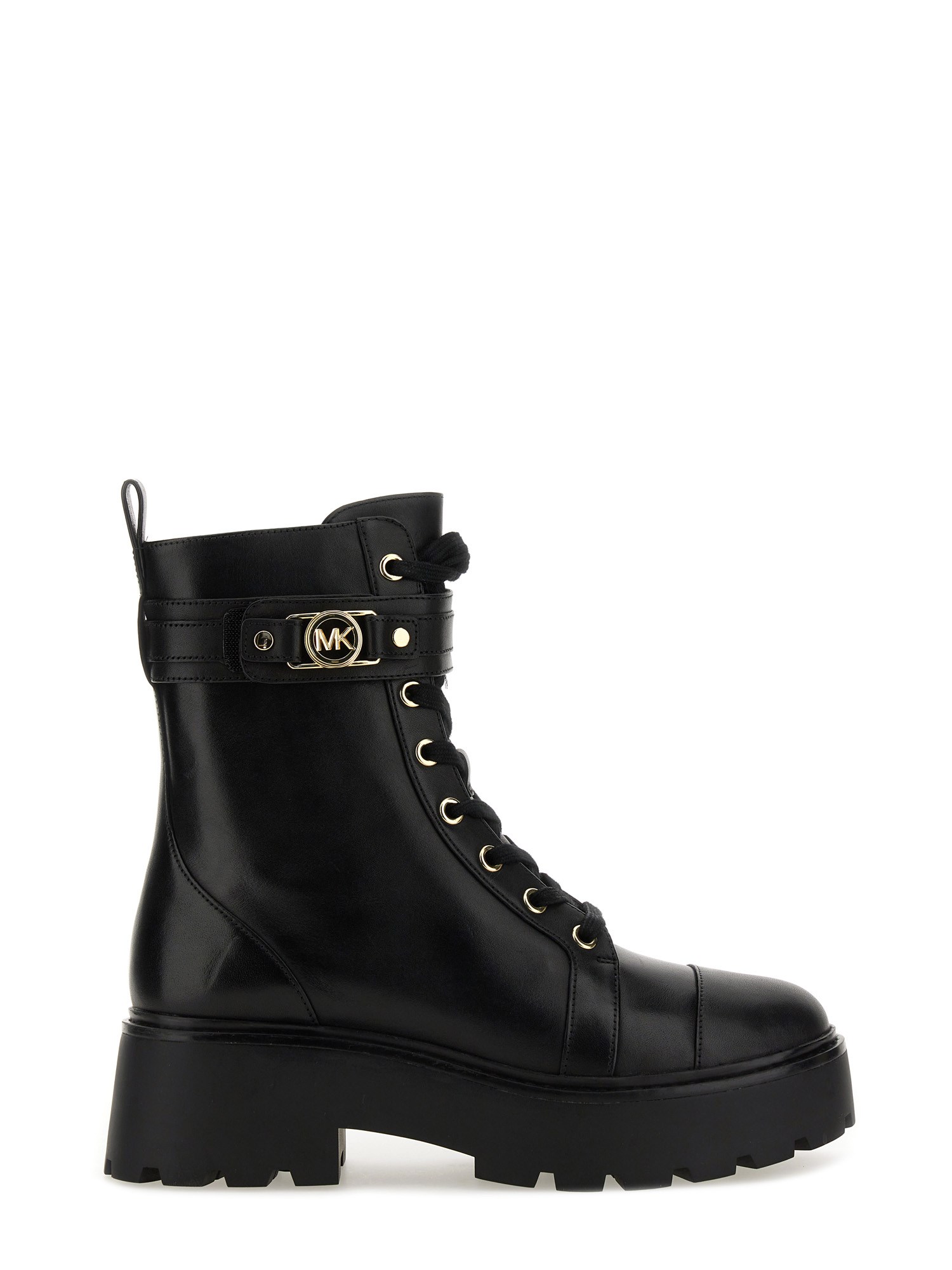 Michael Michael Kors Buckle-strap Lace-up Combat Boots In Black