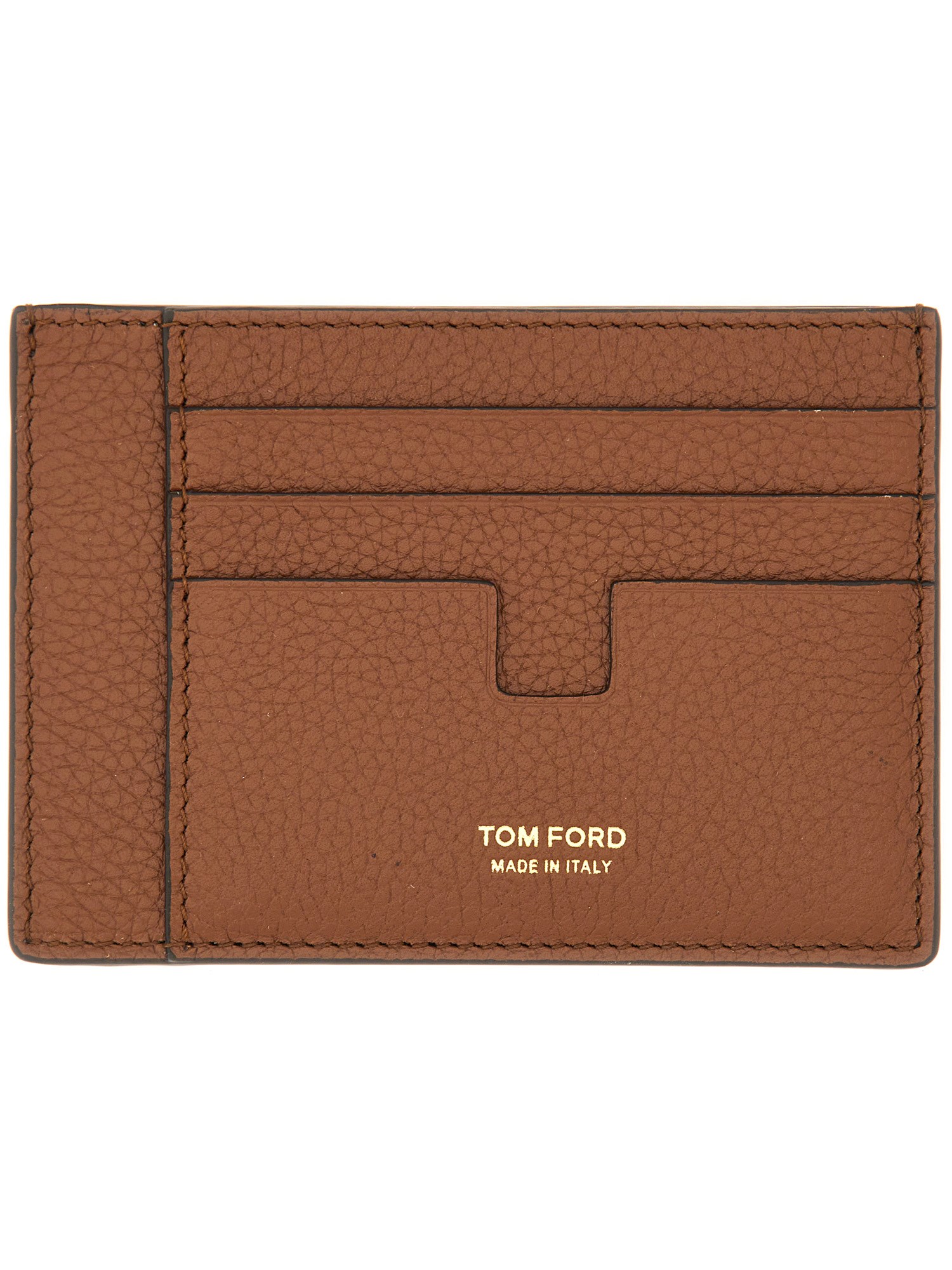 Tom Ford Large T-line Soft Grain Leather Card Holder In Brown
