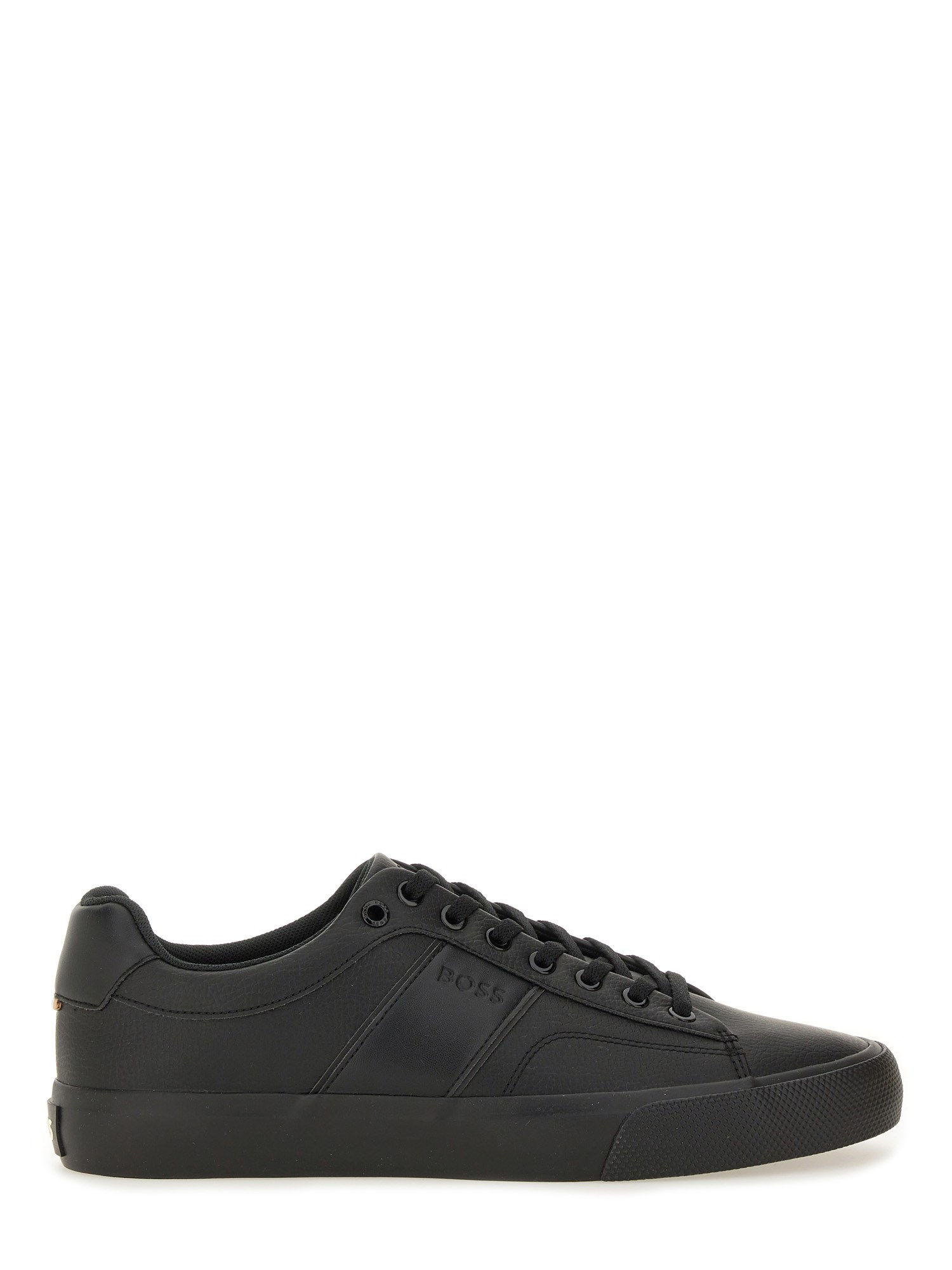 Hugo Boss Faux-leather Trainers With Plain And Grained Textures In Black