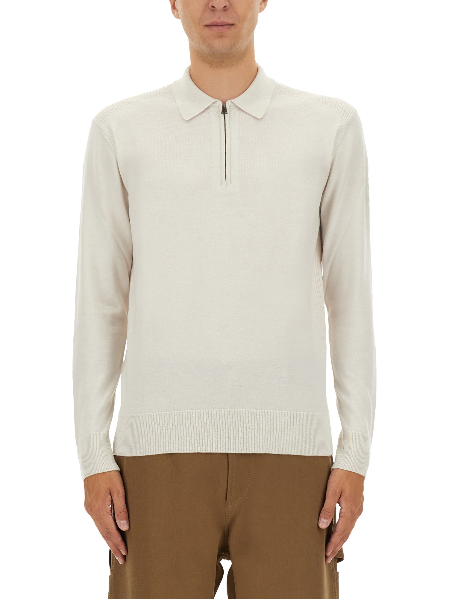 Belstaff Ribbed Cuff Knit Sweater With Hem Detail In Neutral
