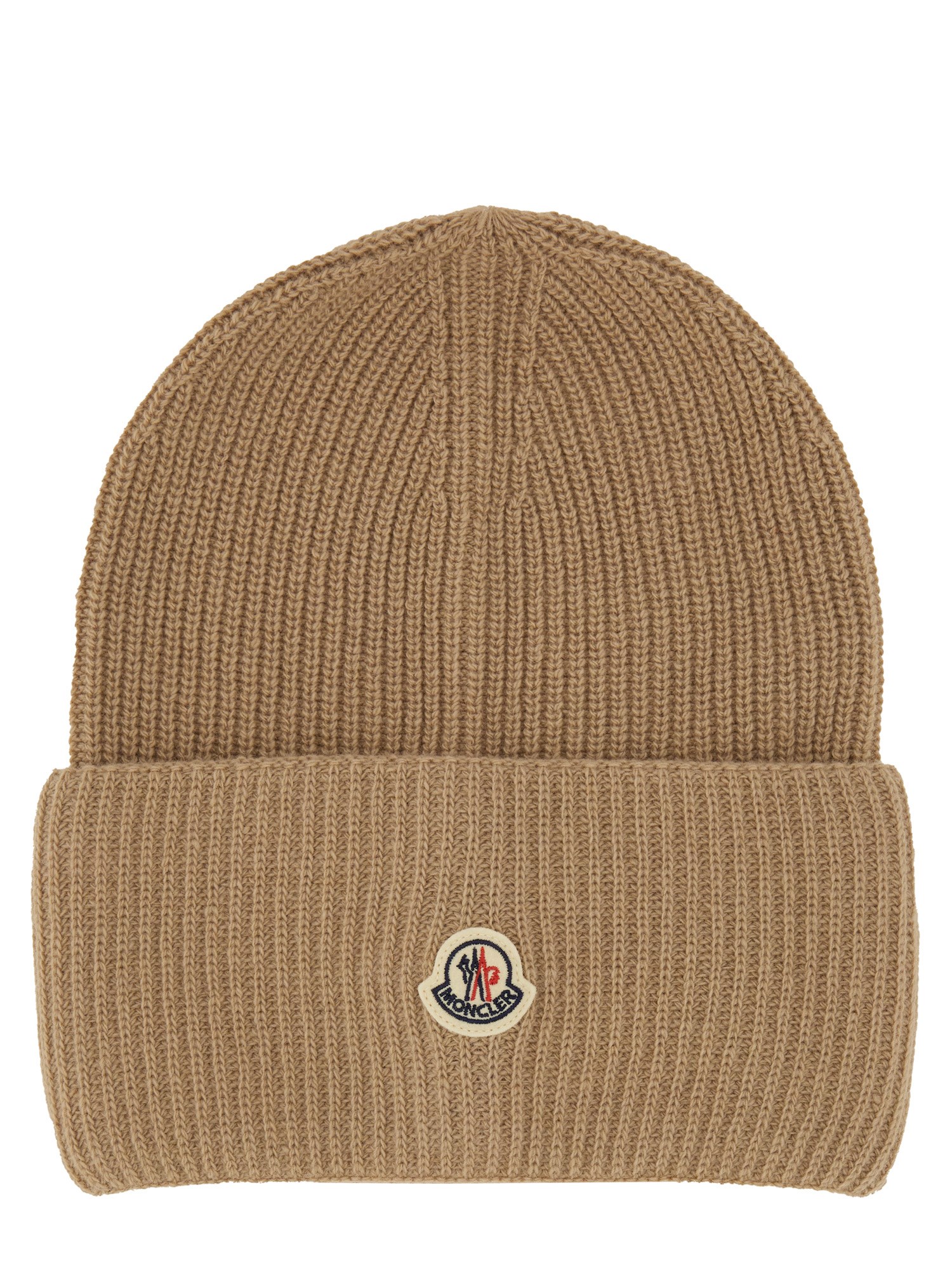 Moncler Wool Cap With Logo In Sand
