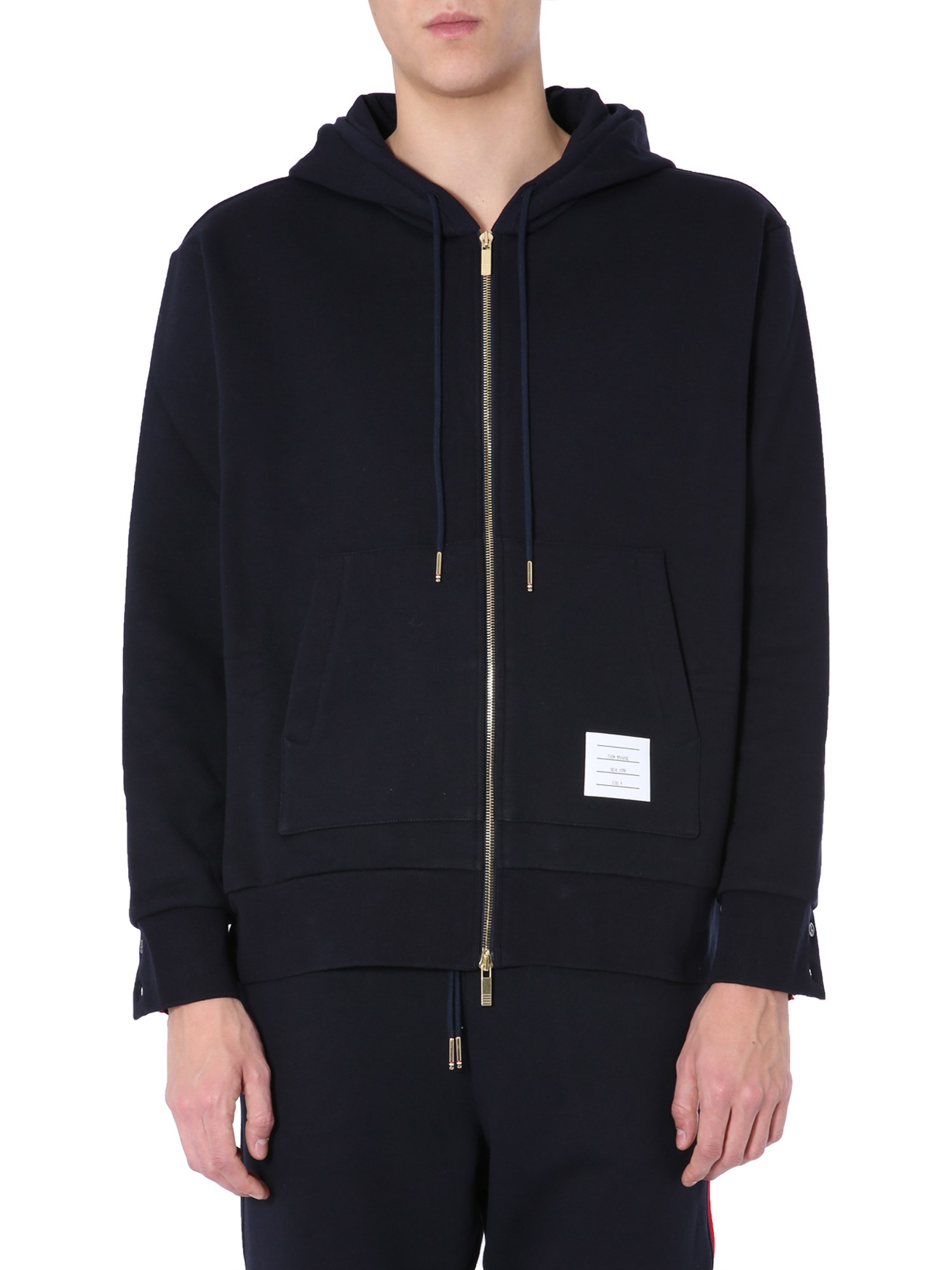 Thom Browne Classic Black Zip-up Hoodie With Contrasting Details In Black