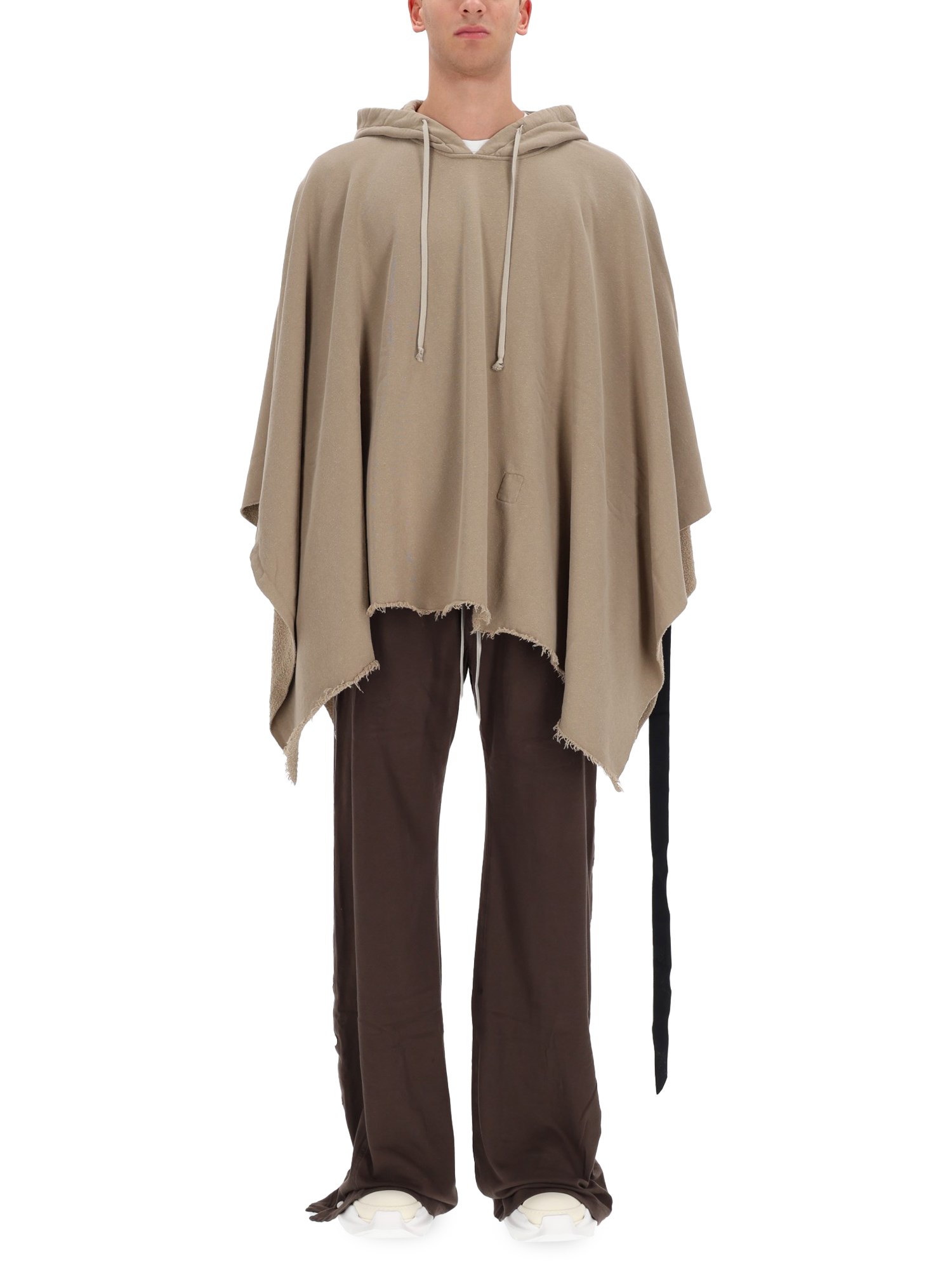 Rick Owens Drkshdw Asymmetric Hem Hooded Coat Drawstring Detail In White