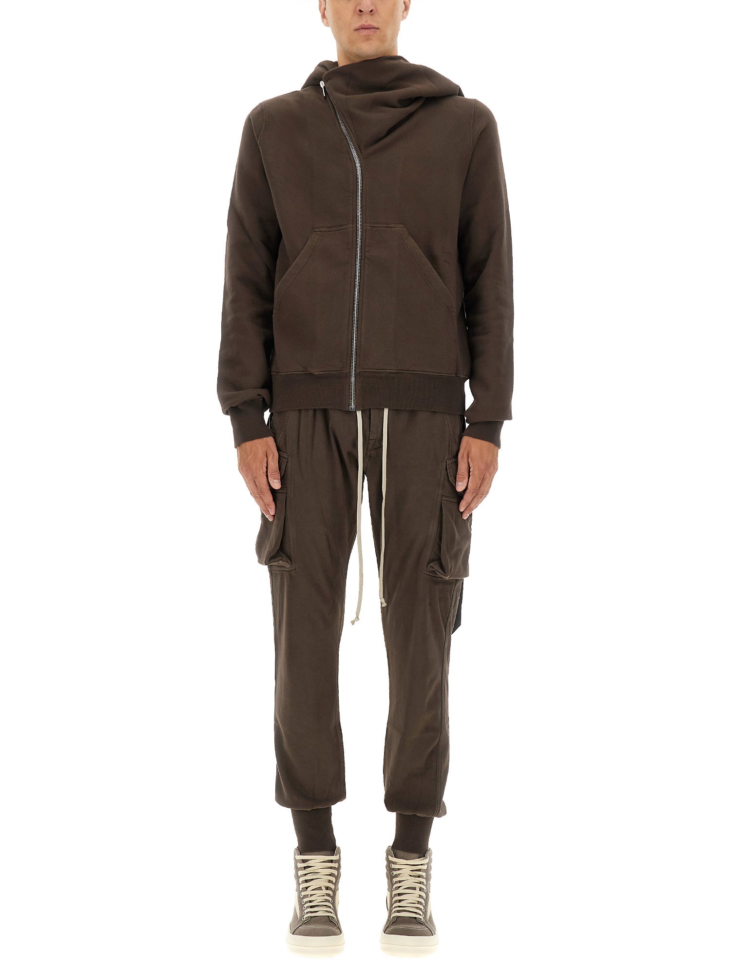 Rick Owens Drkshdw Asymmetric Collar Knitwear Kangaroo Pocket In Brown