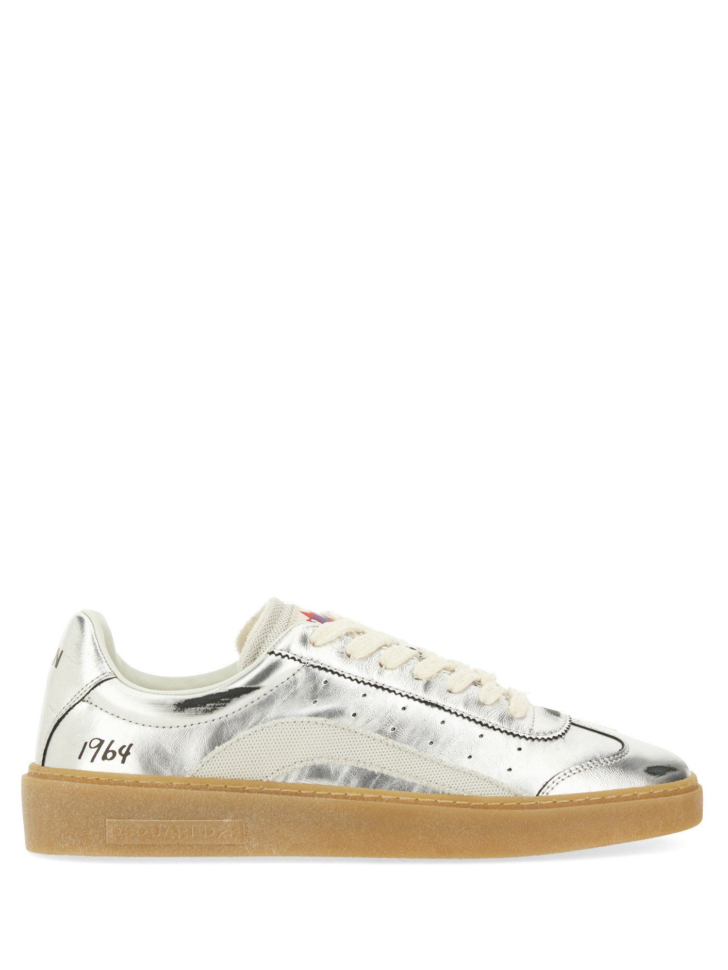 Dsquared2 Rider Metallic Leather Sneakers In Silver