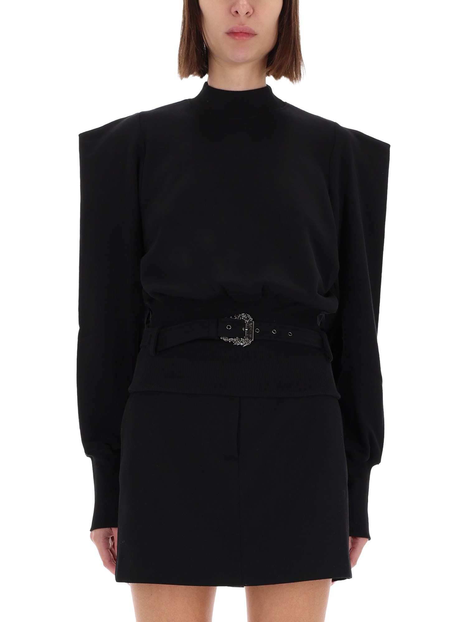 Versace Jeans Couture Sweatshirt With Draped Shoulders In Black