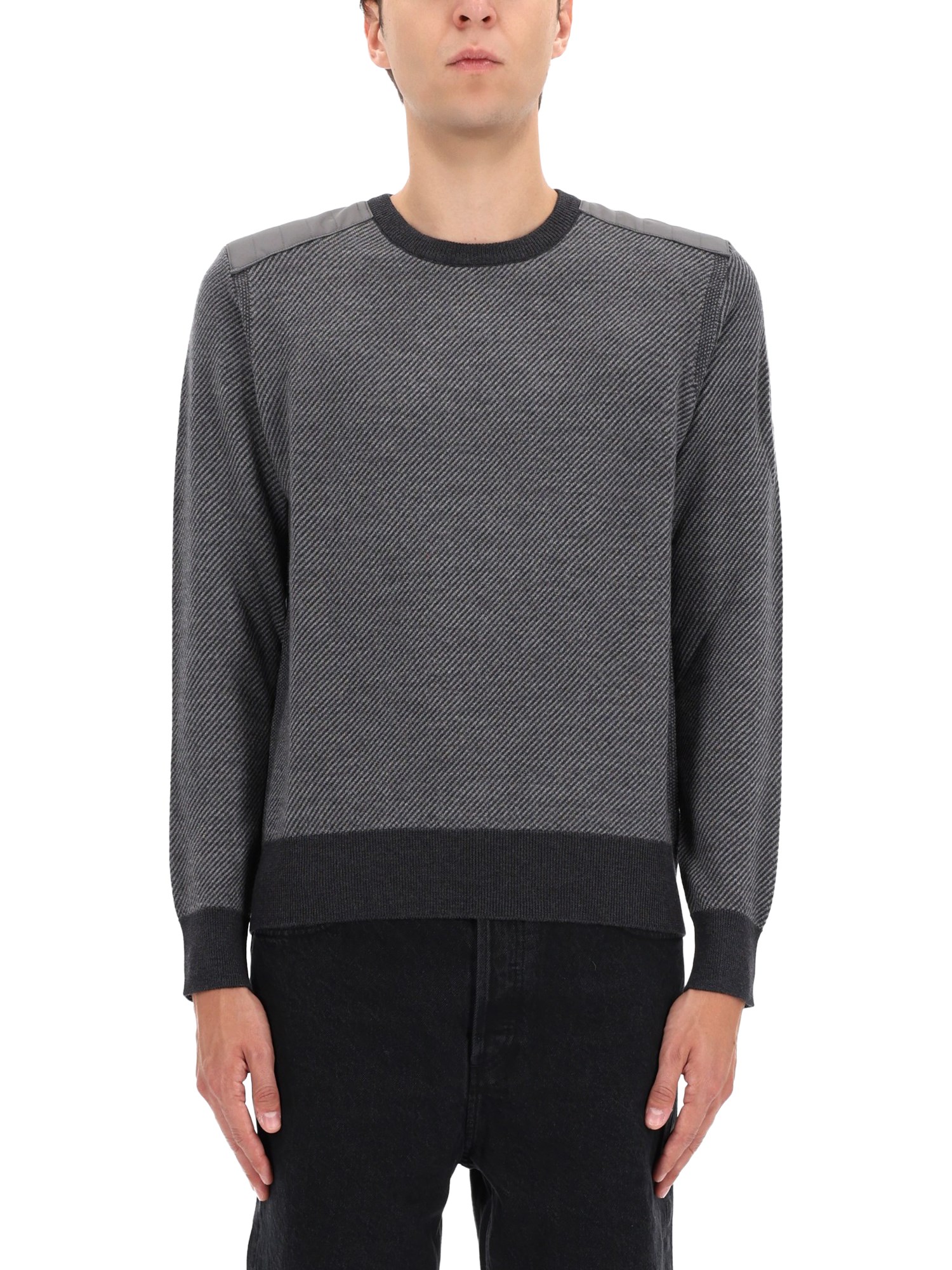 Belstaff Crew Neck Long Sleeve Sweater With Ribbed Cuffs In Blue