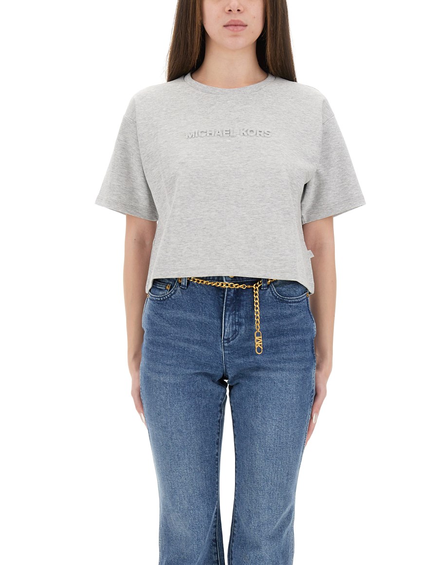 T-SHIRT CROPPED CON LOGO IN RILIEVO