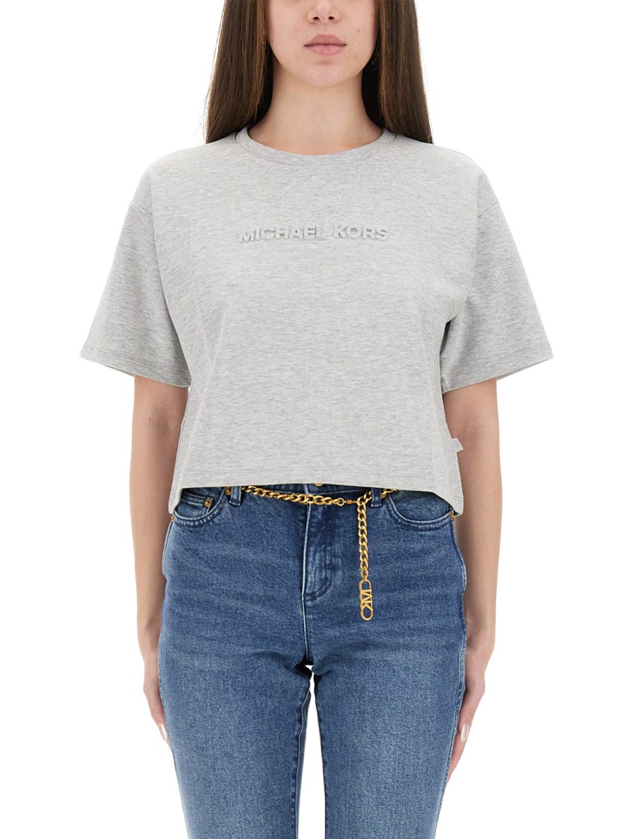 T-SHIRT CROPPED CON LOGO IN RILIEVO