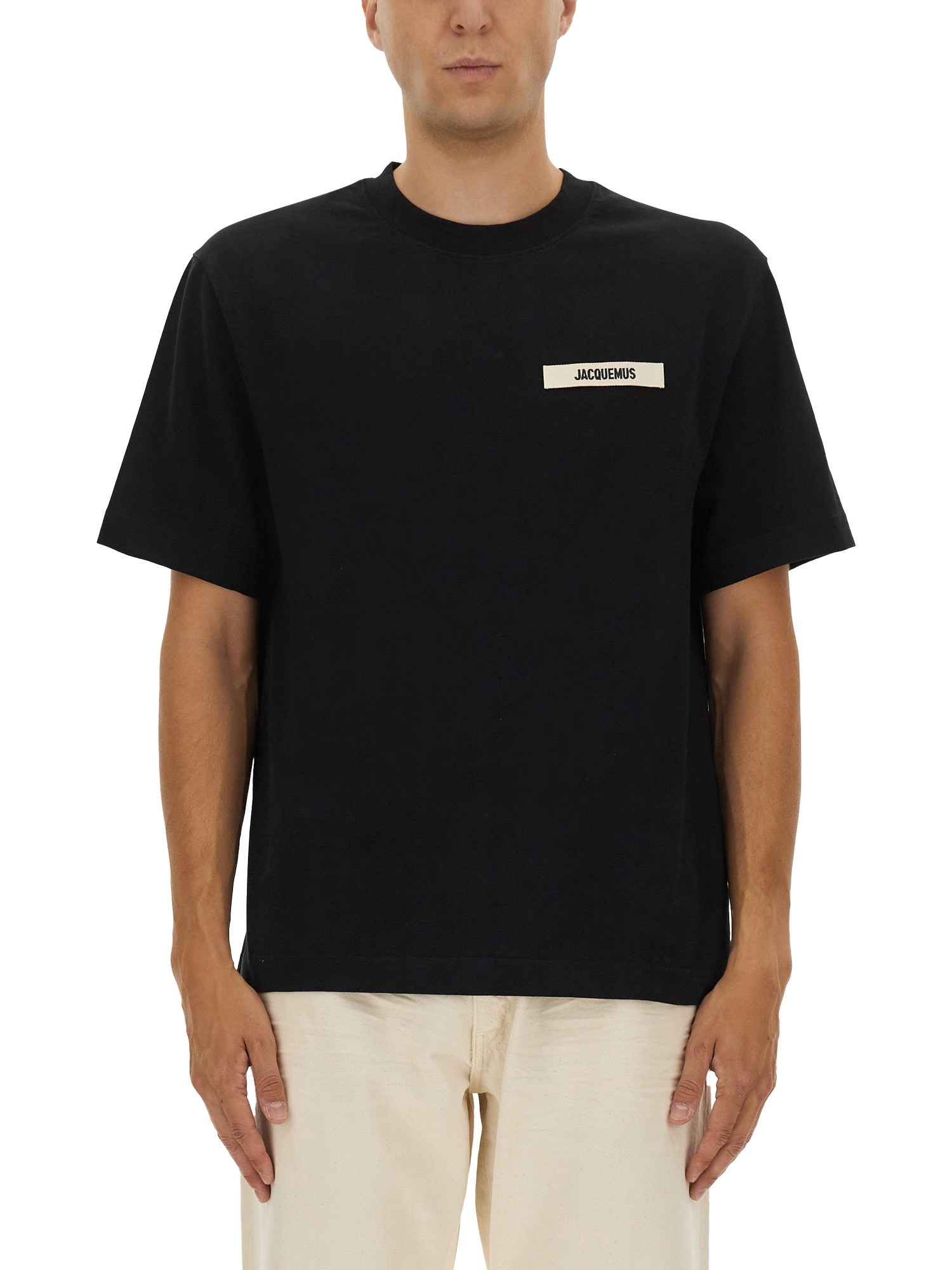 Jacquemus Black Crewneck T-shirt With Logo Detail In Black