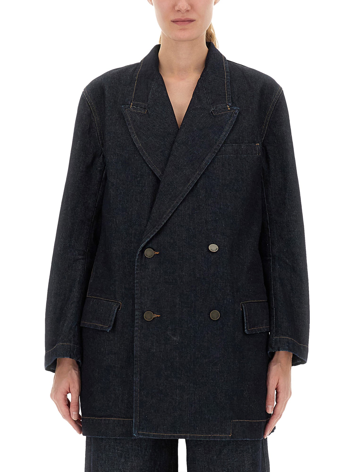 Uma Wang Double Breasted Notched Lapel Jacket In Black
