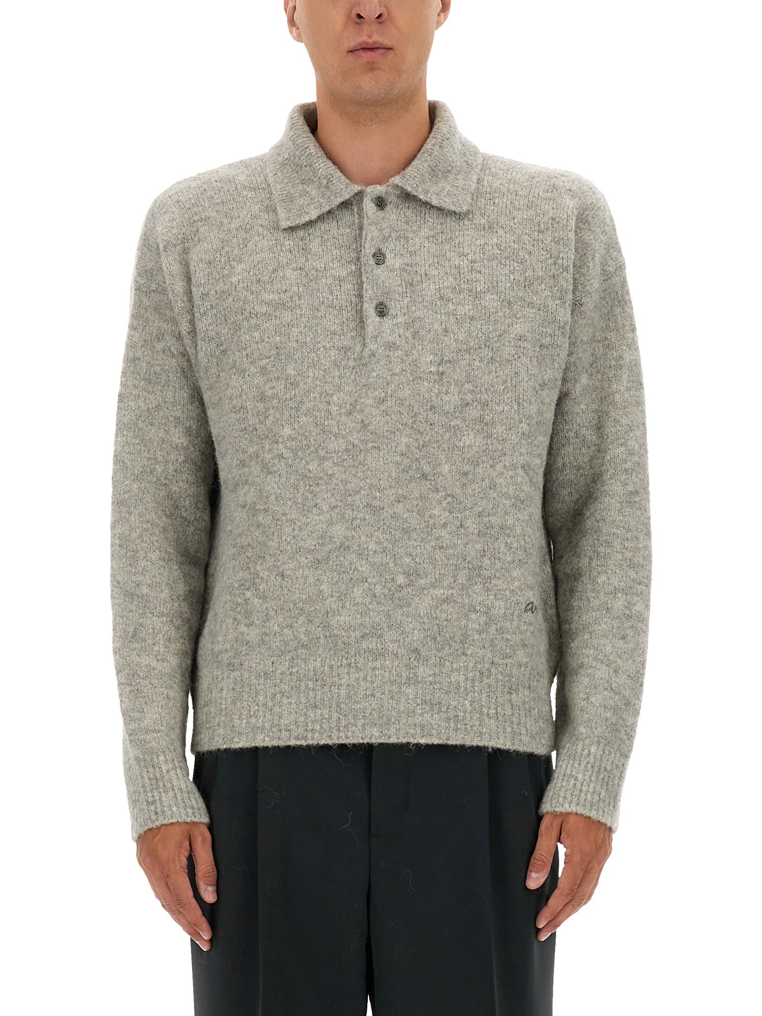 Ami Alexandre Mattiussi Ami Paris Grey Wool And Alpaca Polo Sweater Ami Paris In Gray