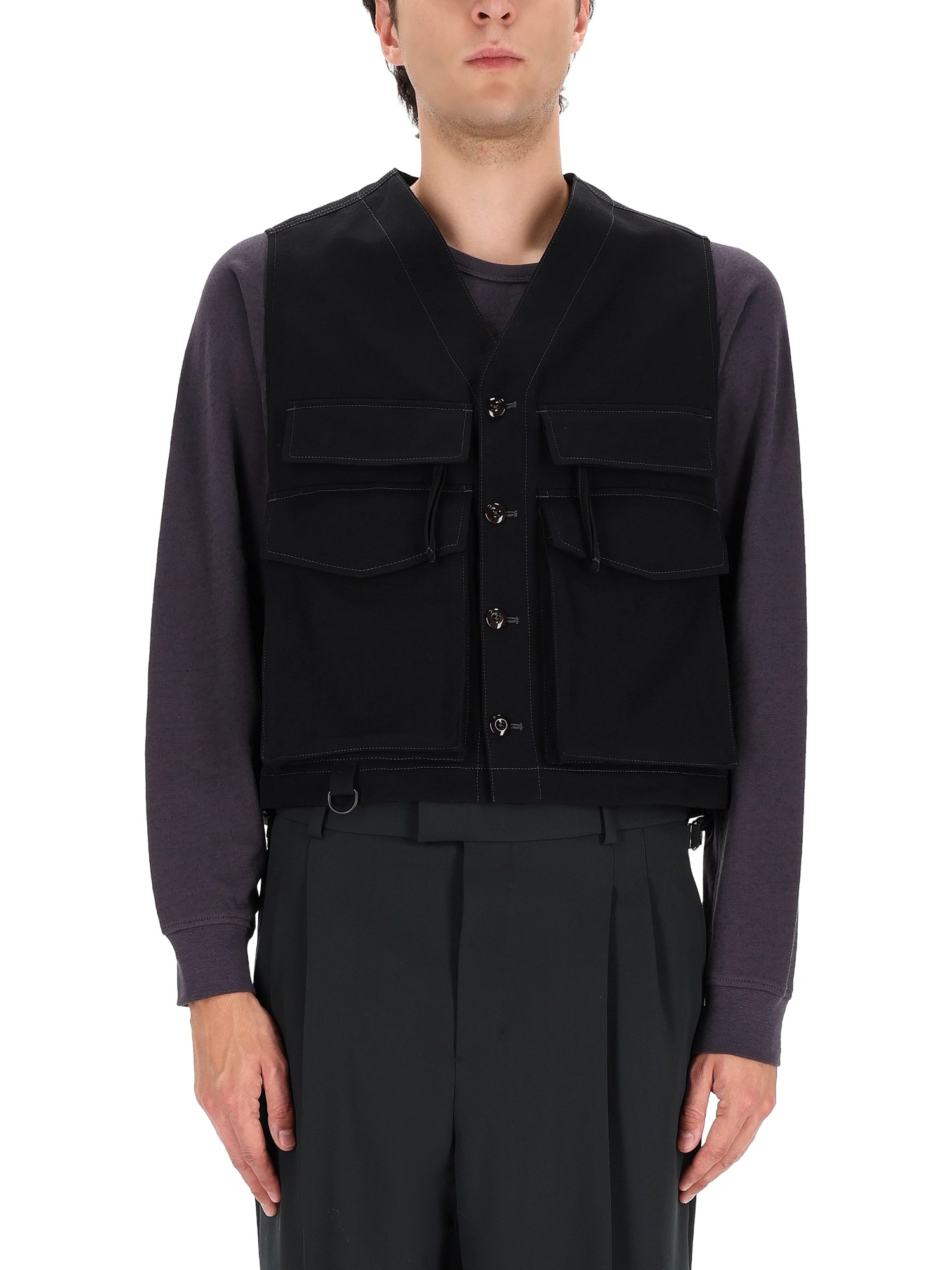 Lemaire Black Wool Vest In Black