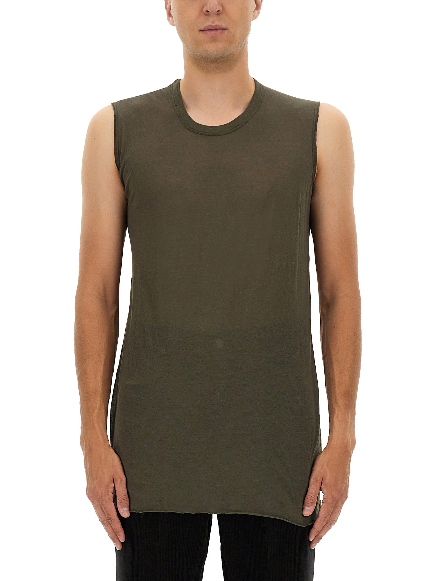 Rick Owens Sleeveless Relaxed-fit Cotton Top With Longer Hemline In Green