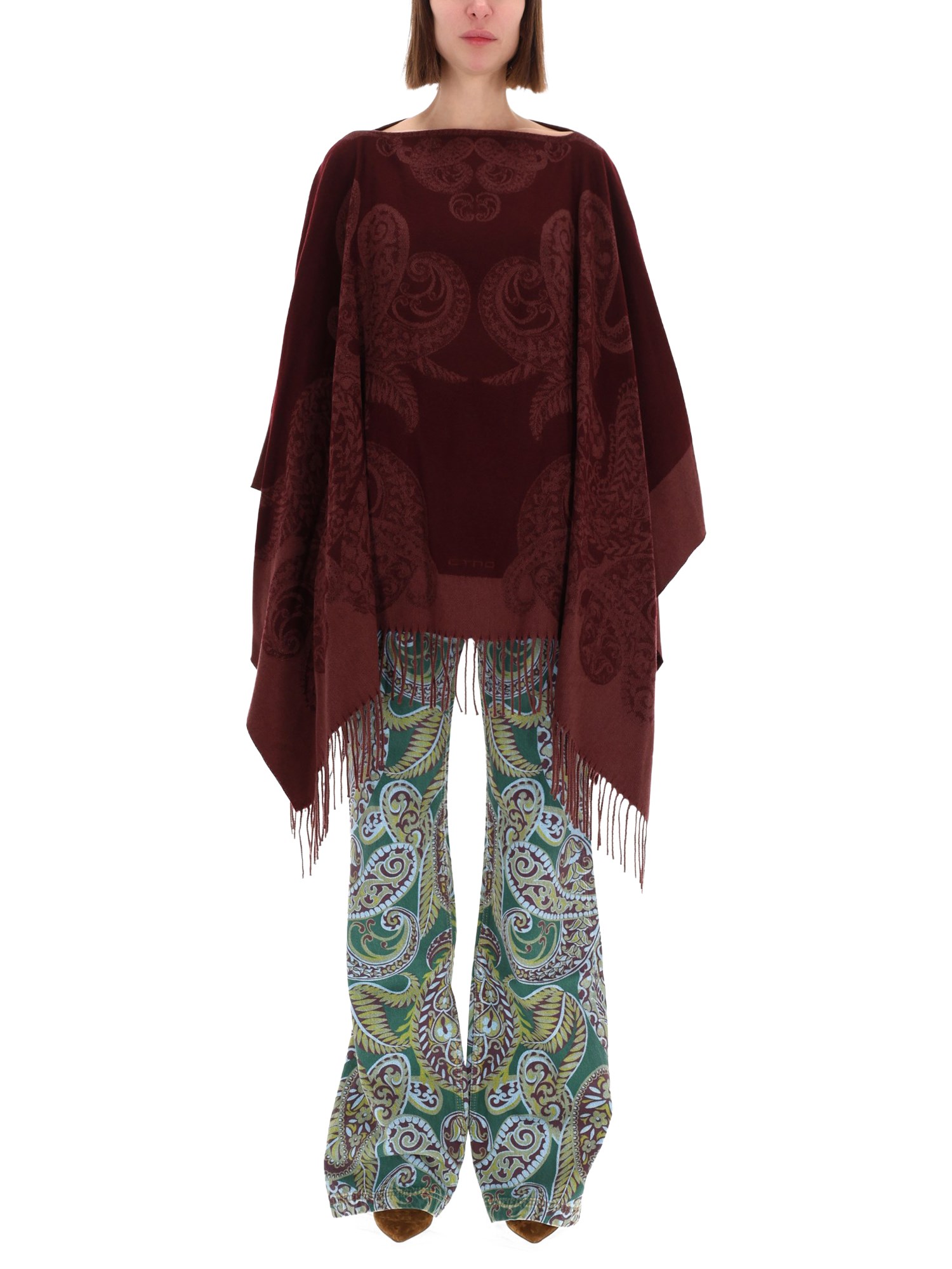 Etro Wool Poncho. In Burgundy