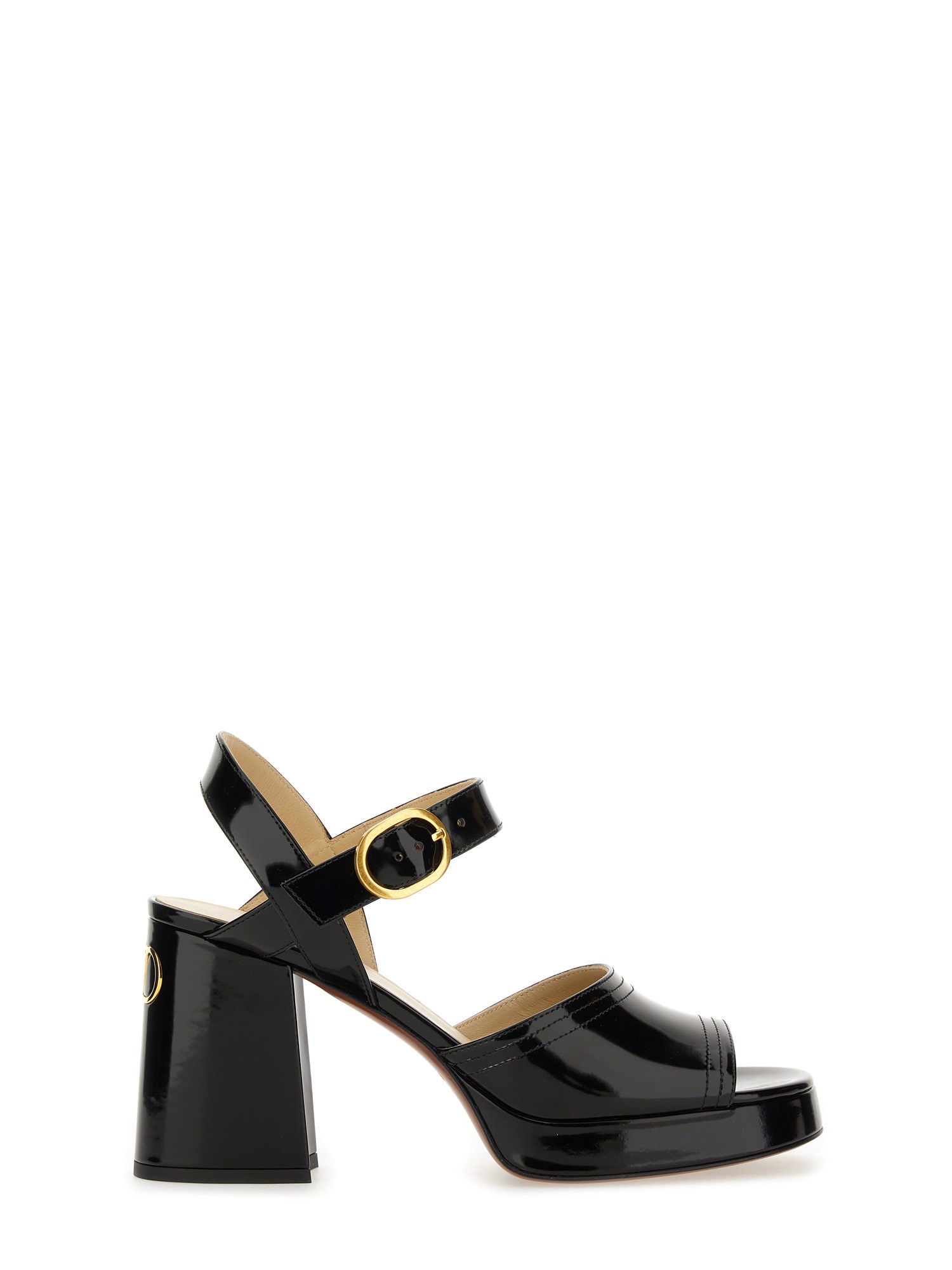 Valentino Garavani Fawcette Platform Sandal In Polished Calfskin 100mm Woman Black 42 In Black