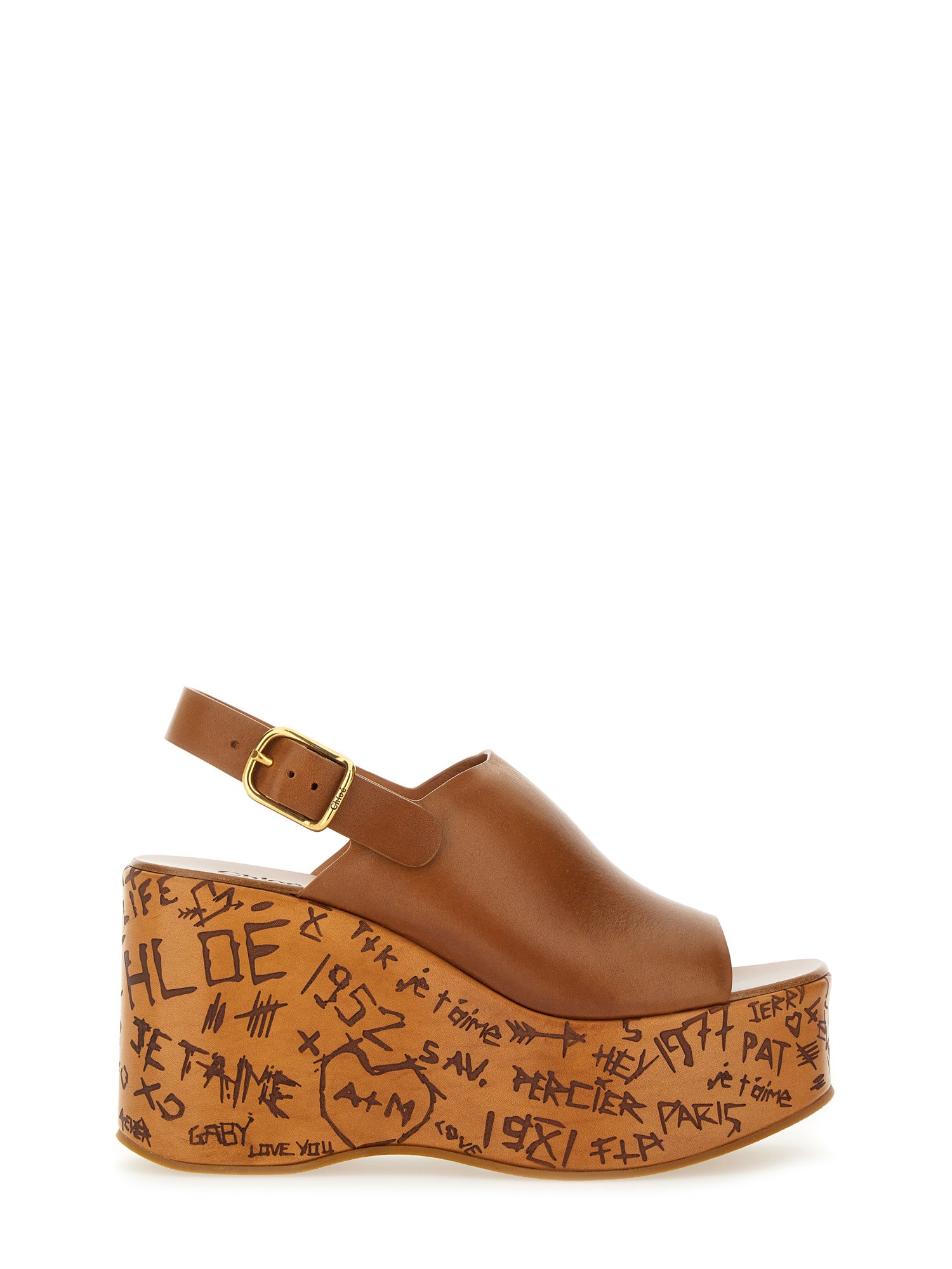 Chloé Maxime Leather Slingback Platform Sandals In Brown