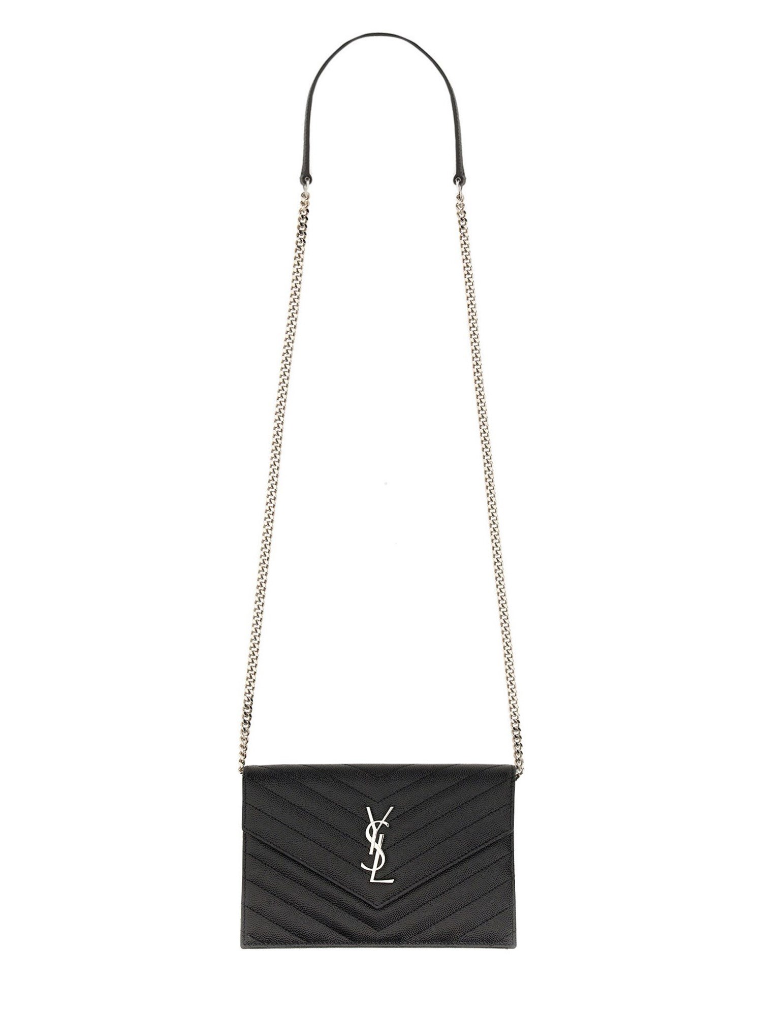 Saint Laurent "envelope Cassandre" Wallet With Chain In Black