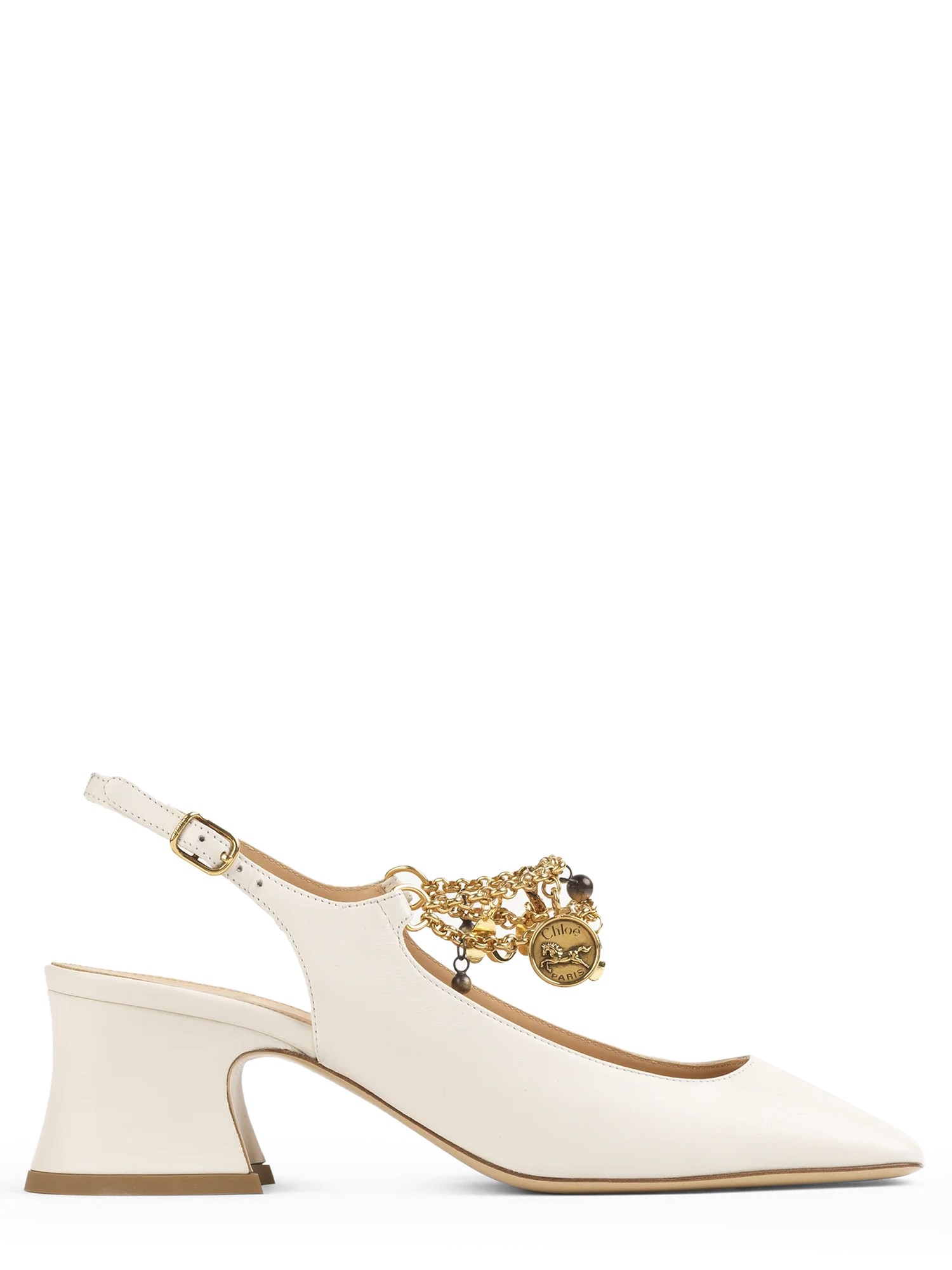 Chloé Chunky Heel Chain Square Toe Pumps In White