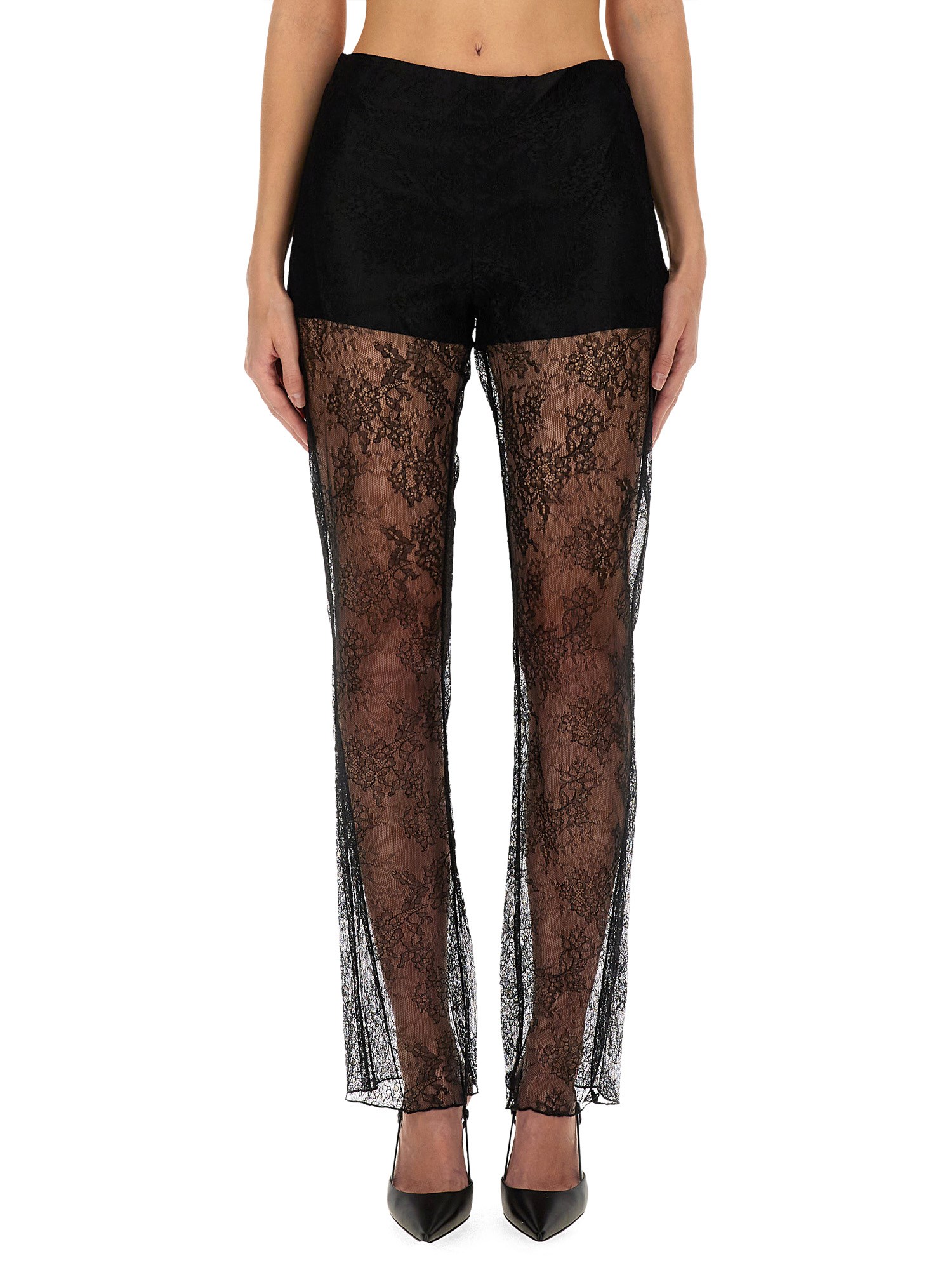 Nina Ricci Sheer Lace High Waist Slim Fit Trousers In Black