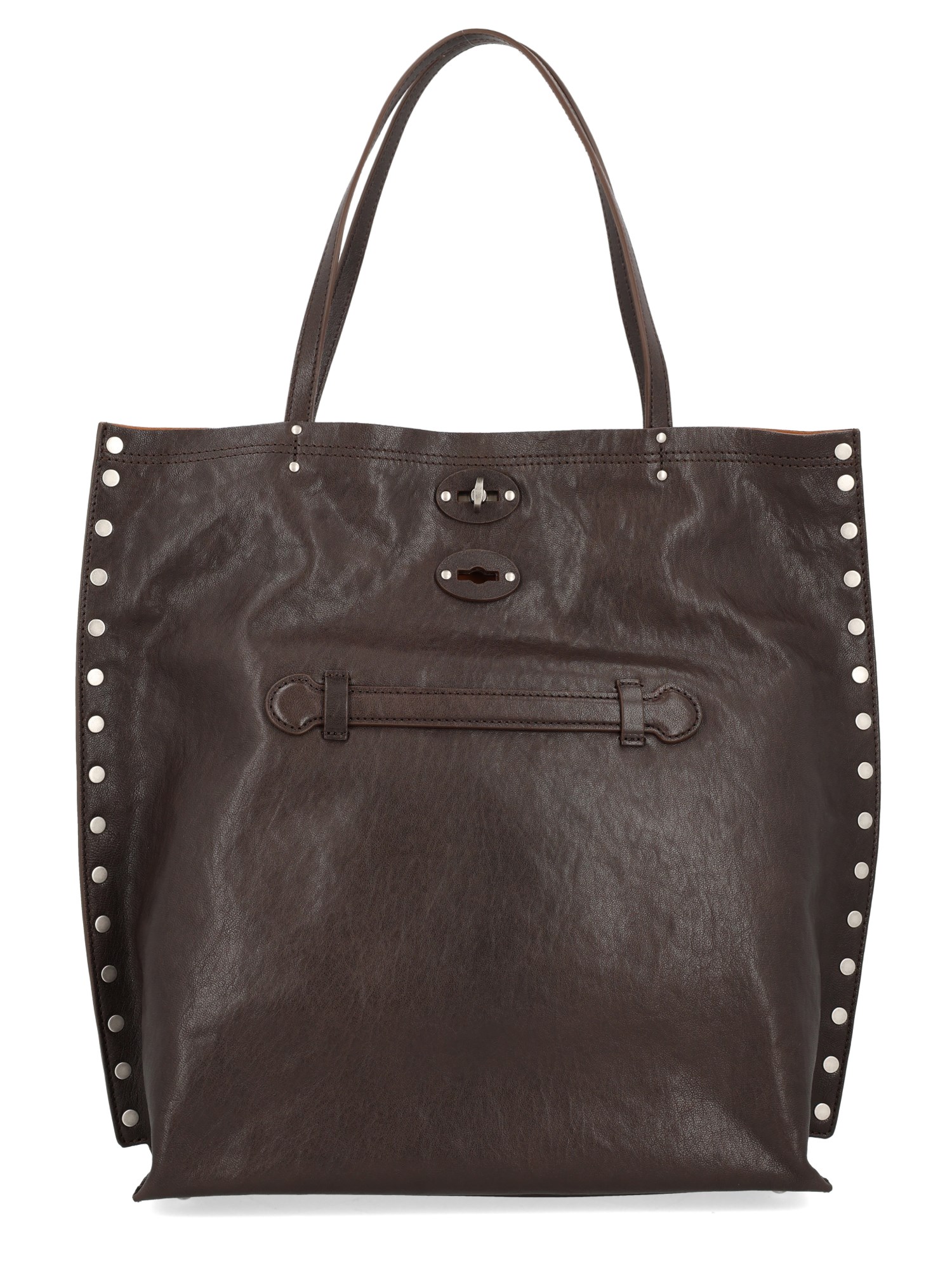 Zanellato Shoulder Bag With Studded Accents And Dual Handles In Brown