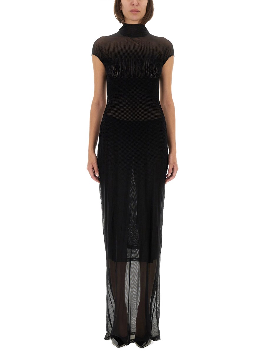 ABITO IN MESH CON LOGO FLOCCATO