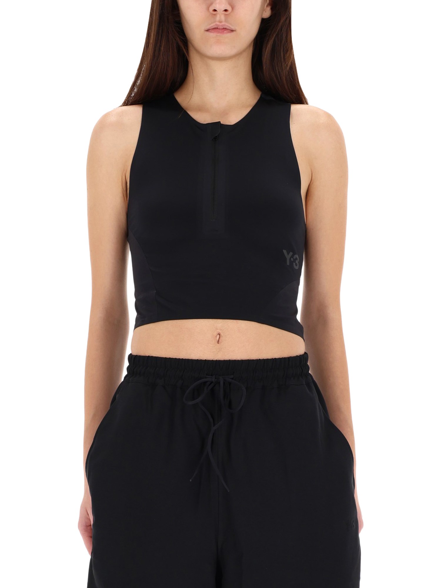 Y-3 Sleeveless Cropped Racerback Top Zipper In Black