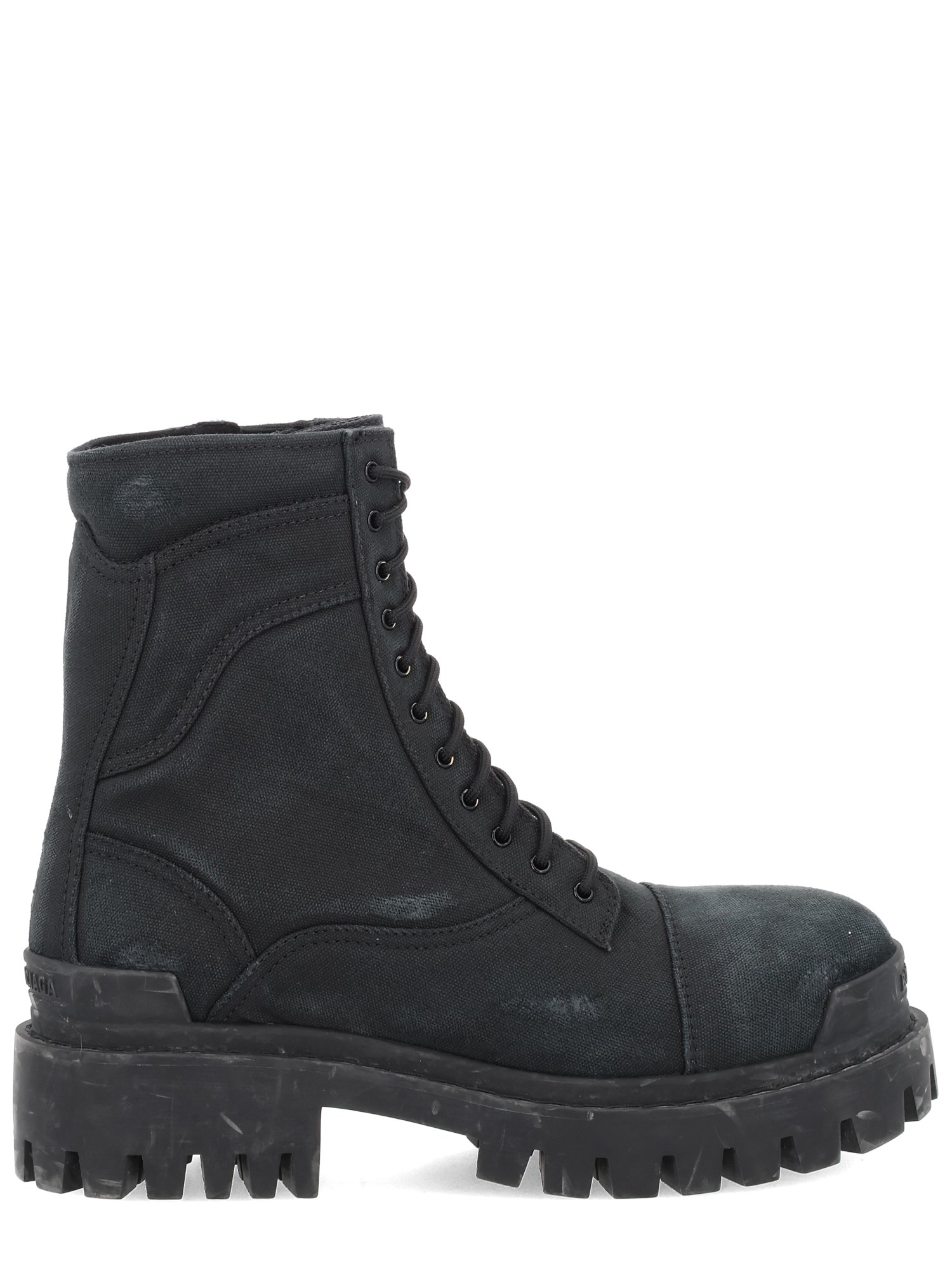 Balenciaga Slate Canvas Combat Strike Ankle Boots In Black