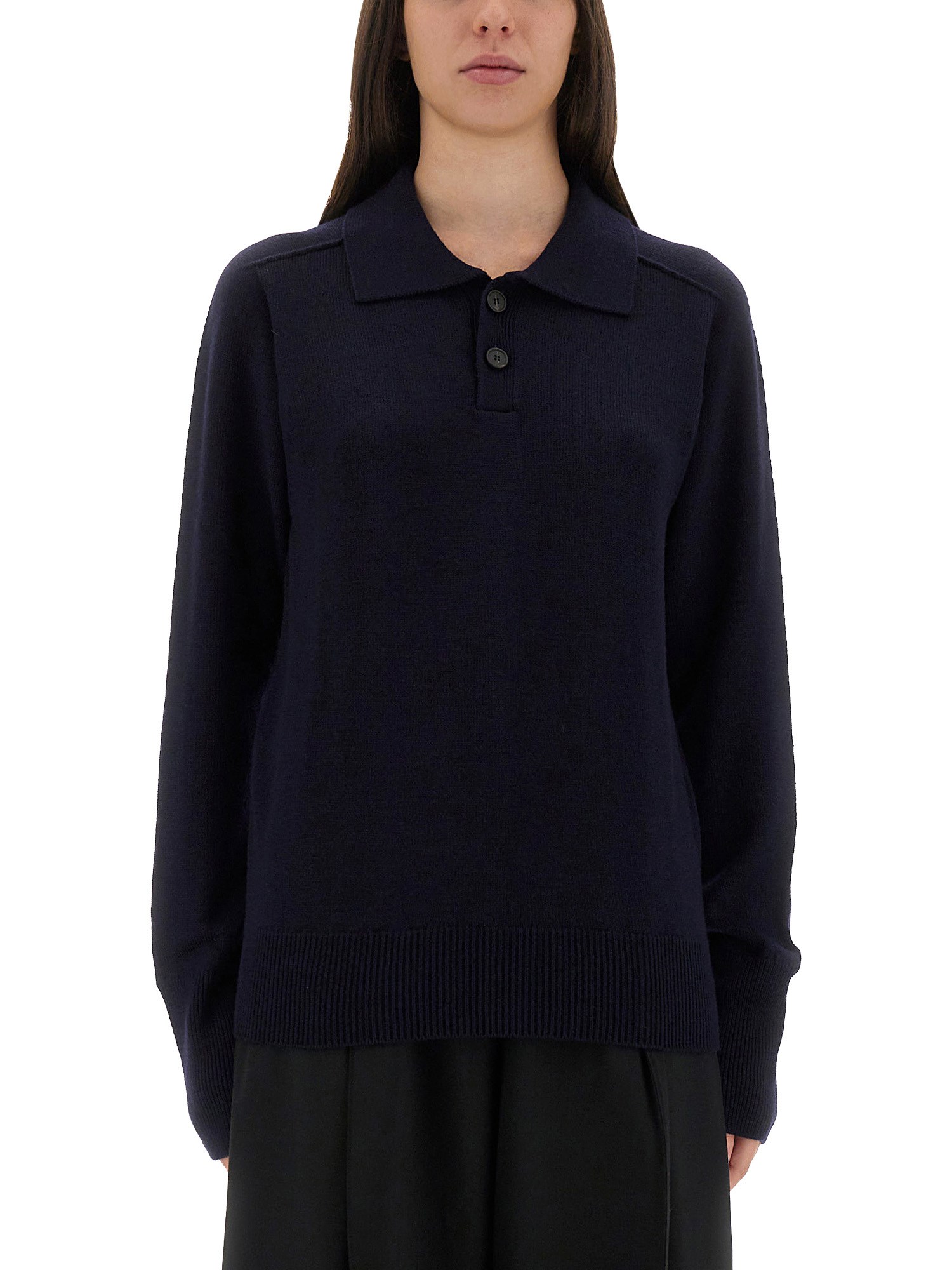 Studio Nicholson Knitwear Polo Collar Long Sleeves In Black