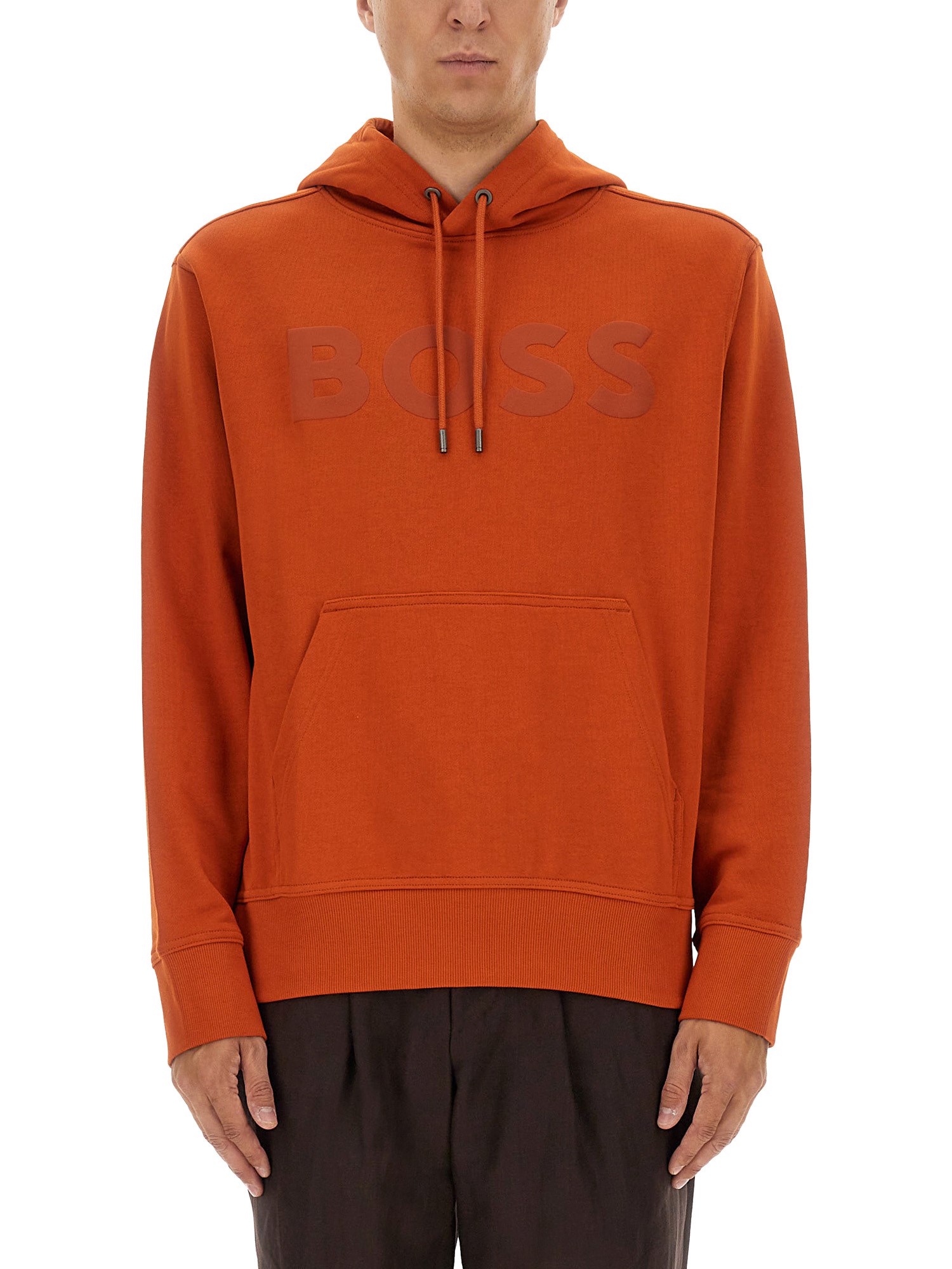 Hugo Boss Sweater Hood Kangaroo Pocket In Orange