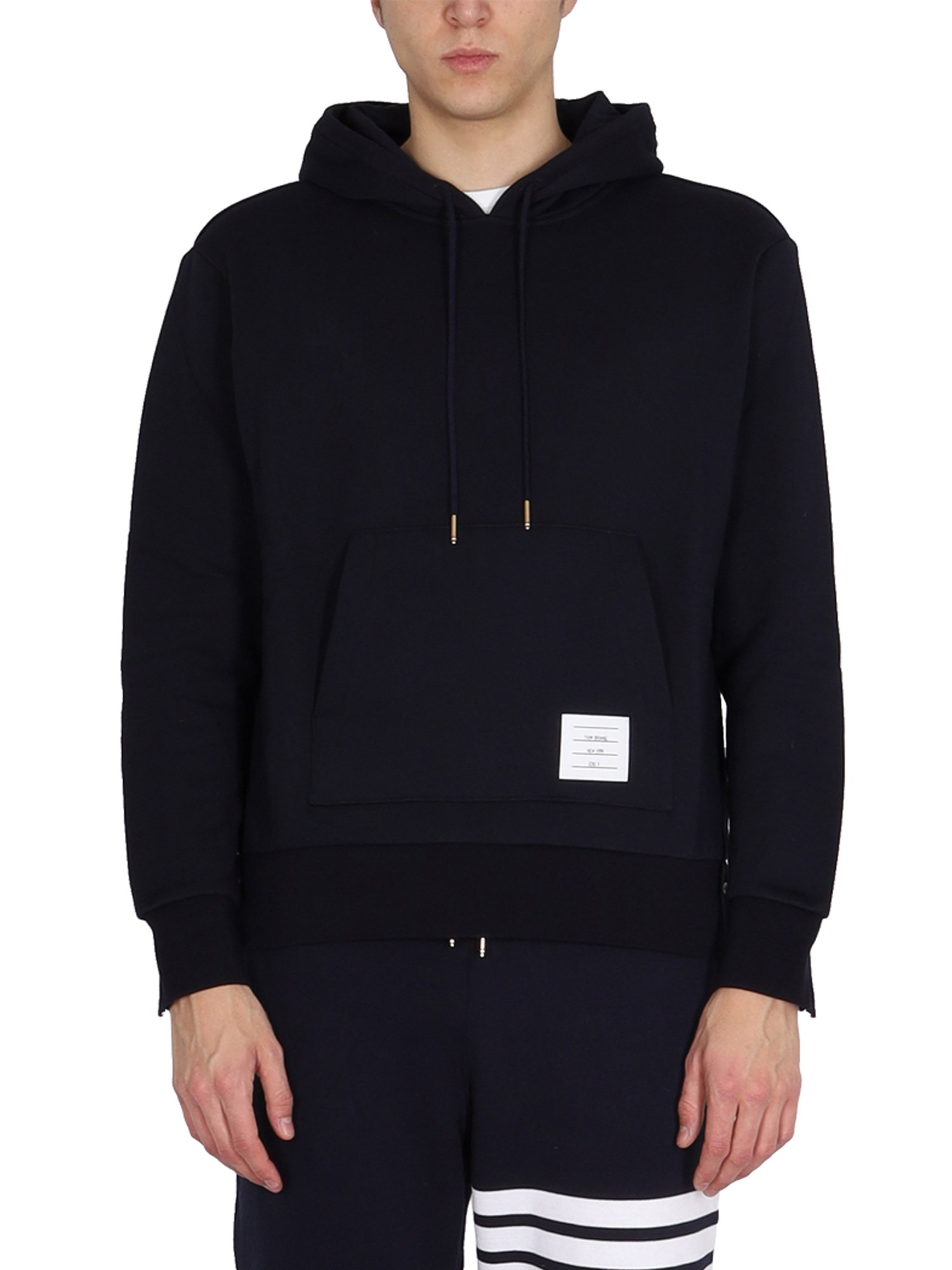 Thom Browne Drawstring Hoodie With Ribbed Cuffs In Blue