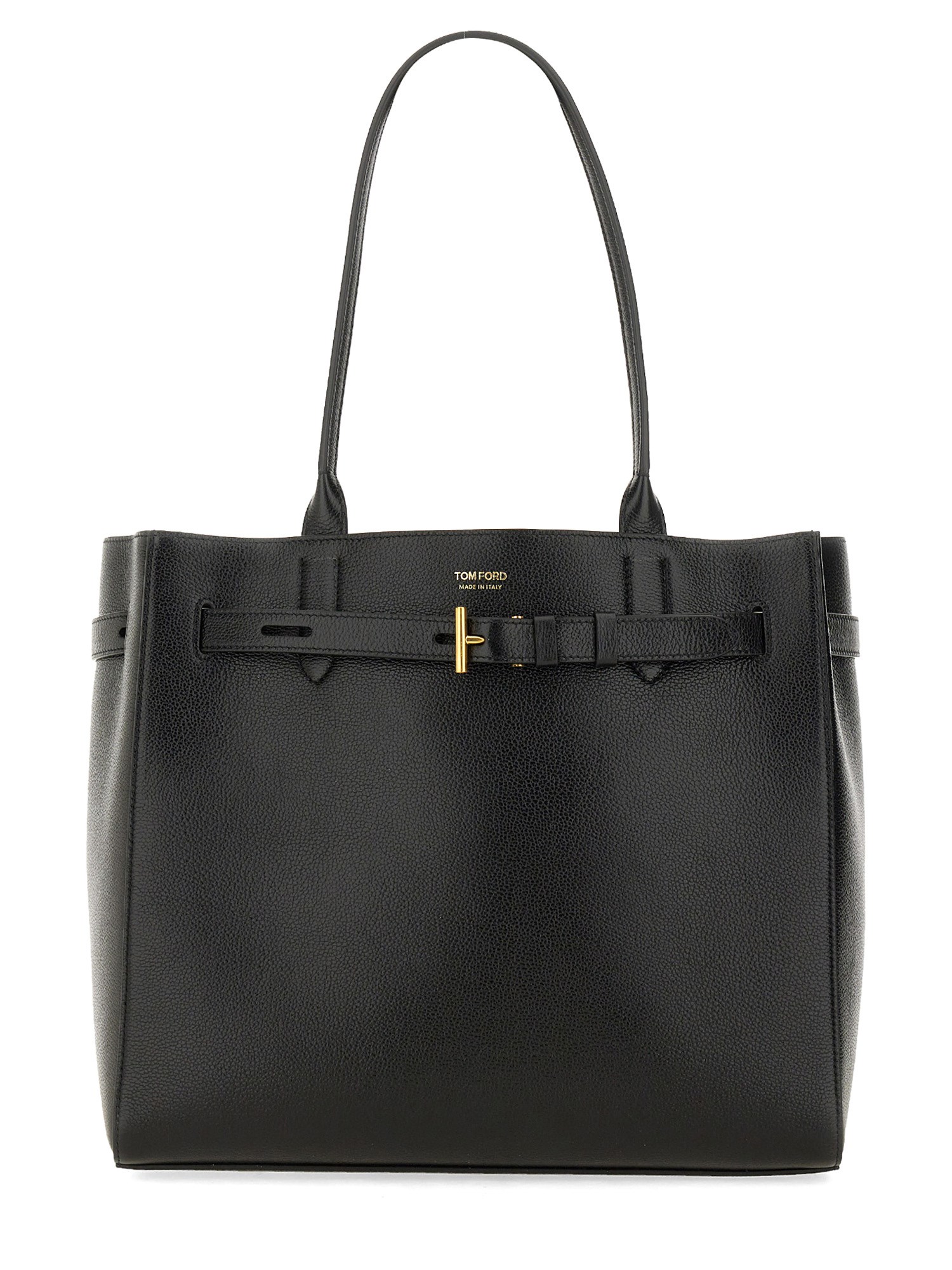 Tom Ford Black Tote Bag With T Detail In Hammered Leather Woman