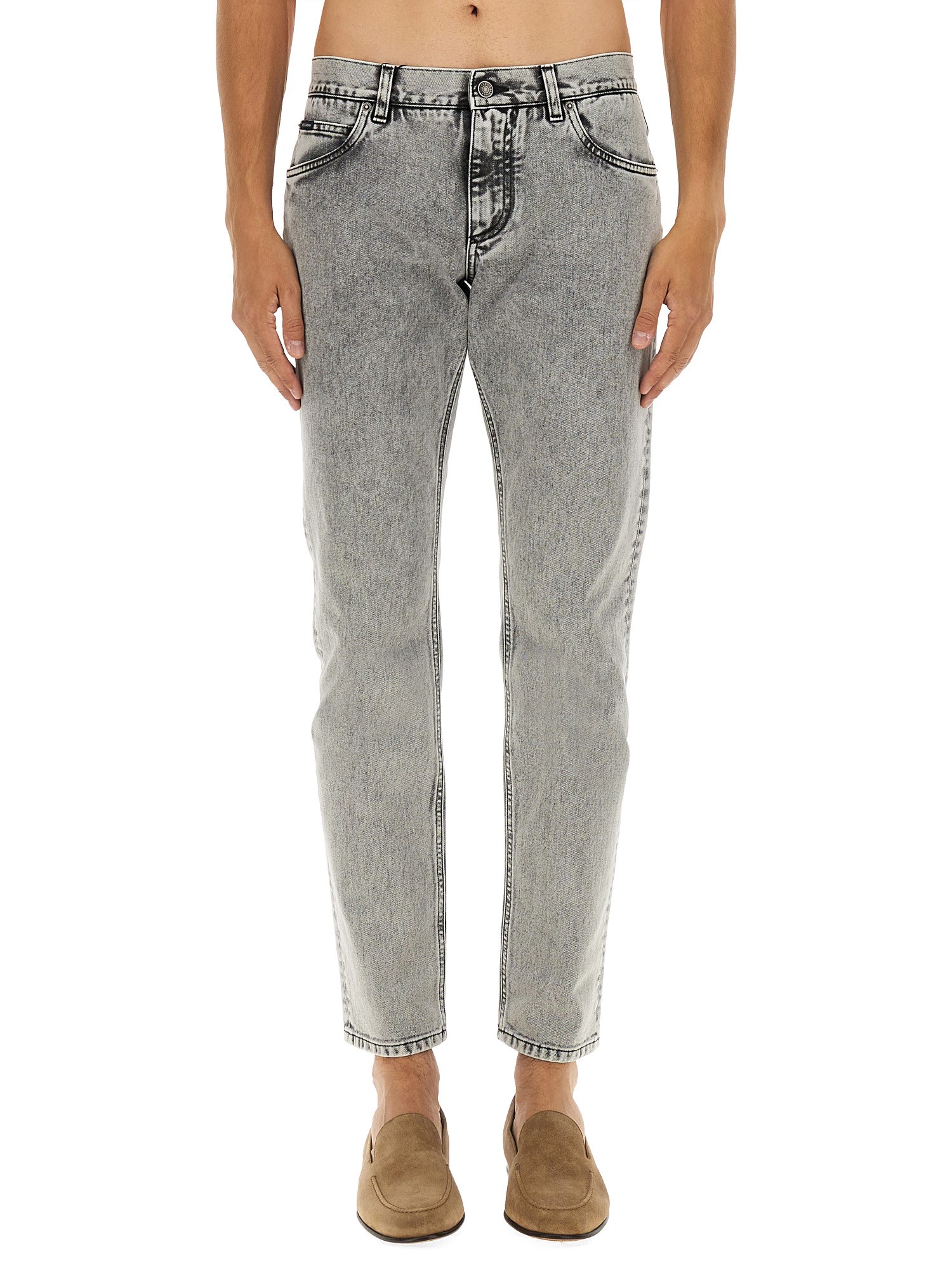Dolce & Gabbana Regular Fit Cotton Pants In Gray