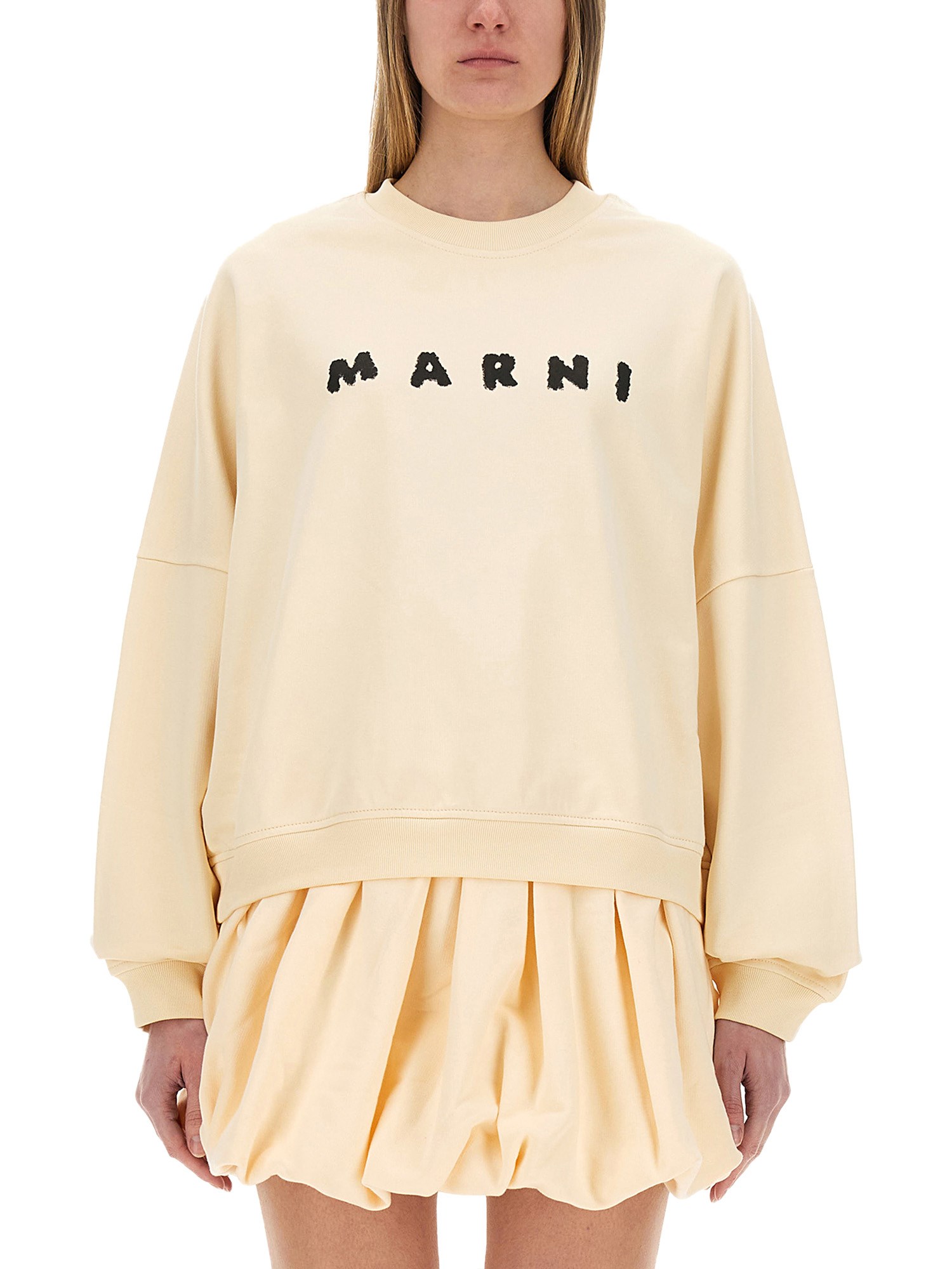 Marni Ivory Sweatshirt With Textured Lettering In Yellow