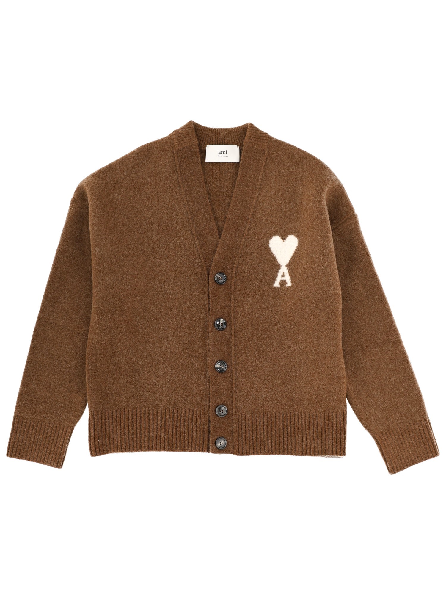 Ami Alexandre Mattiussi Intarsia-knit Alpaca And Wool-blend Cardigan In Brown