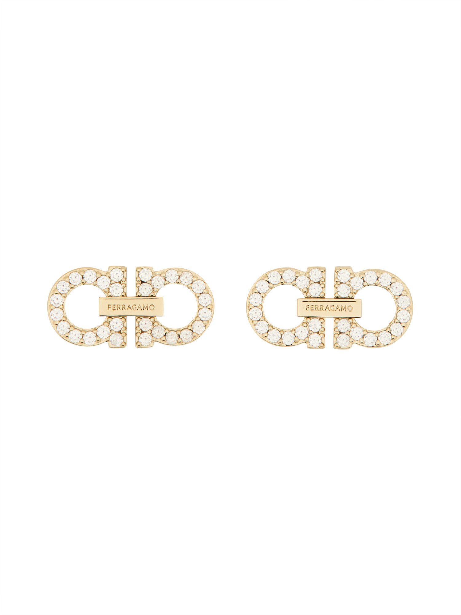 Ferragamo Crystal Embellished Gold Tone Stud Earrings In Gold