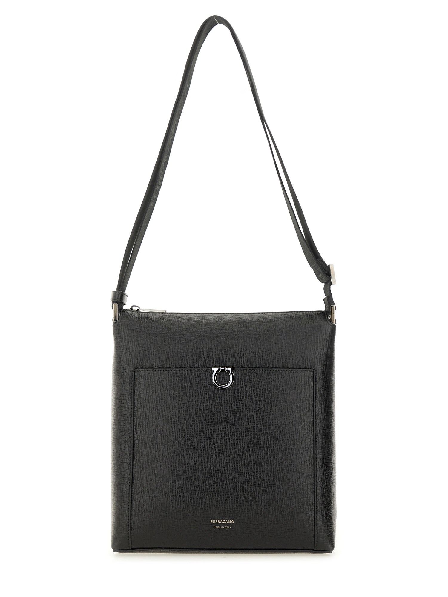 Ferragamo Textured Messenger Bag Adjustable Strap In Black