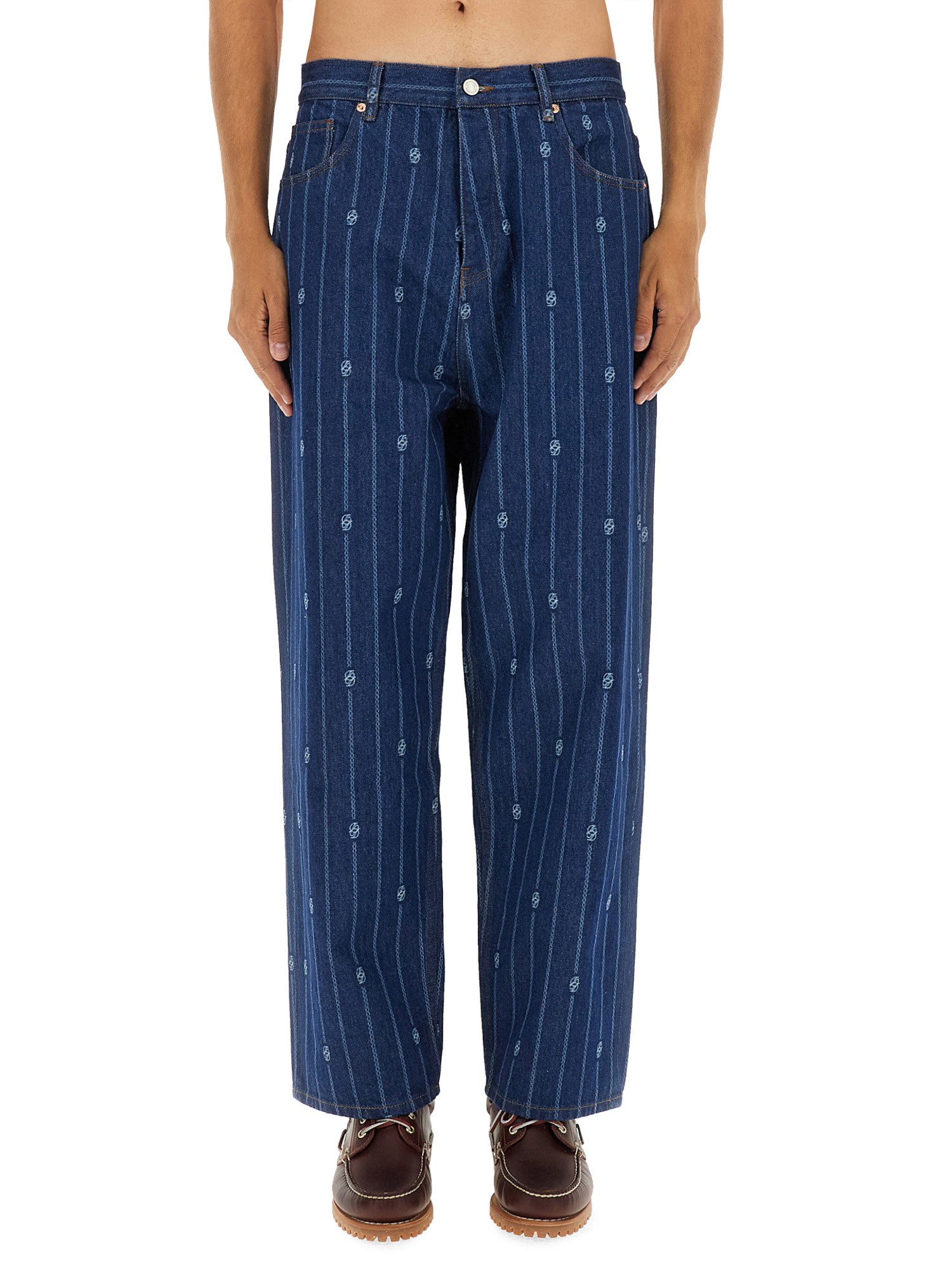 Drôle De Monsieur Striped Trousers With Pockets And Loops In Blue