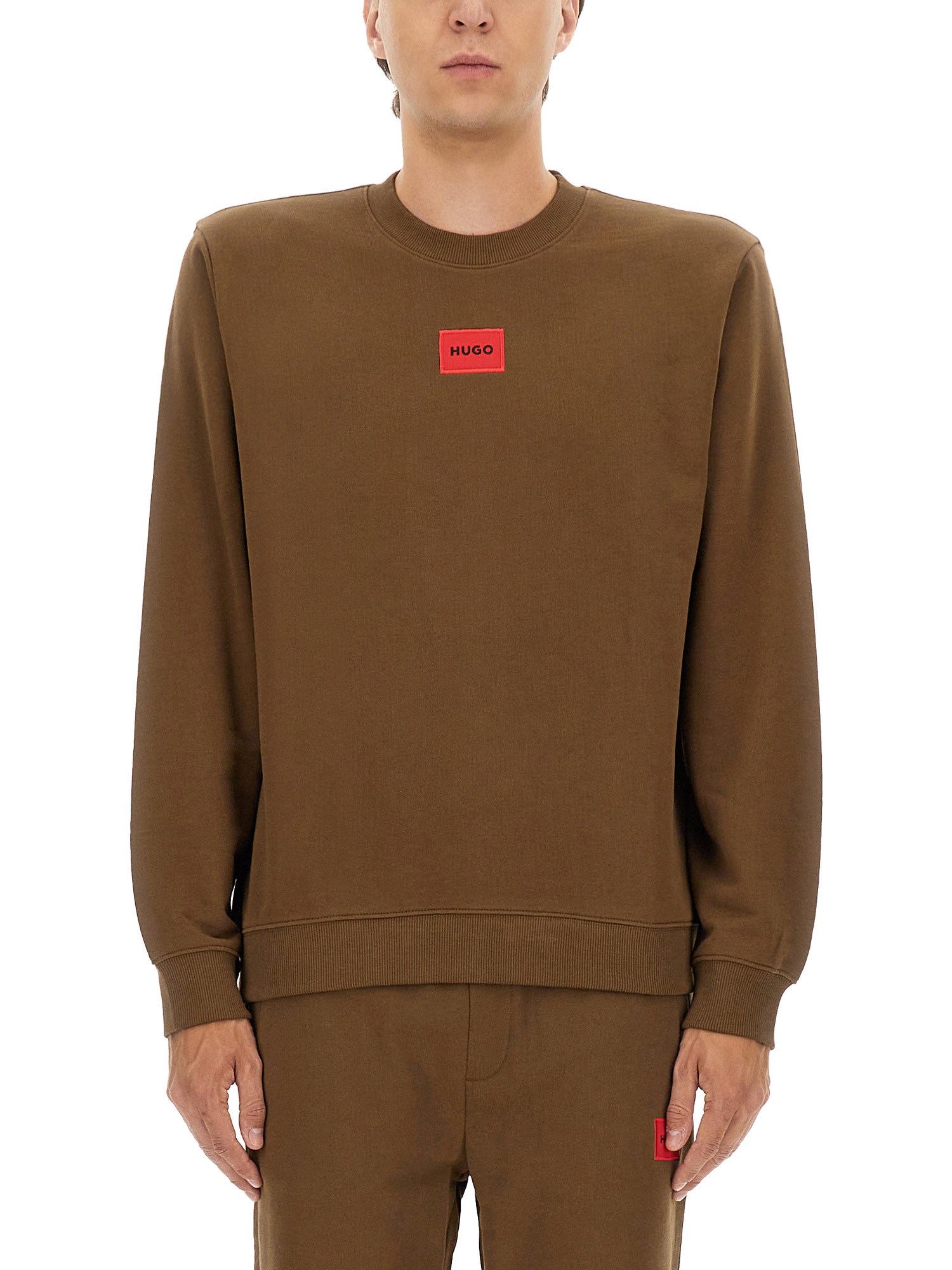 Hugo Boss Regular Fit Sweatshirt With Logo Label In Brown