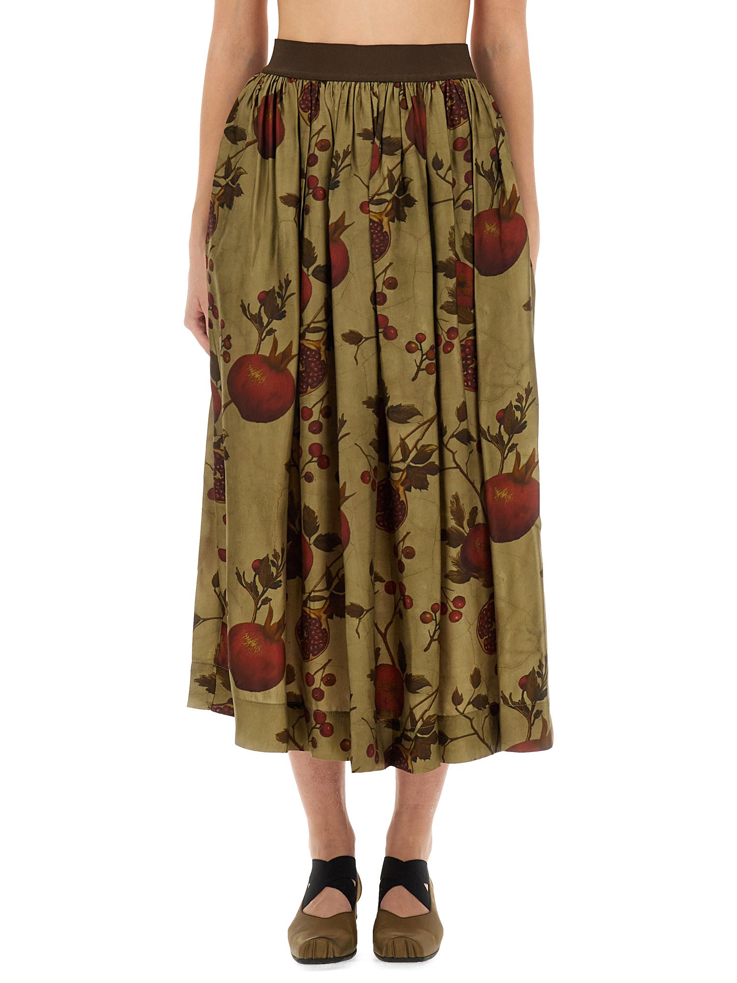 Uma Wang "gilliant" Midi Skirt With Pomegranate Print In Multi