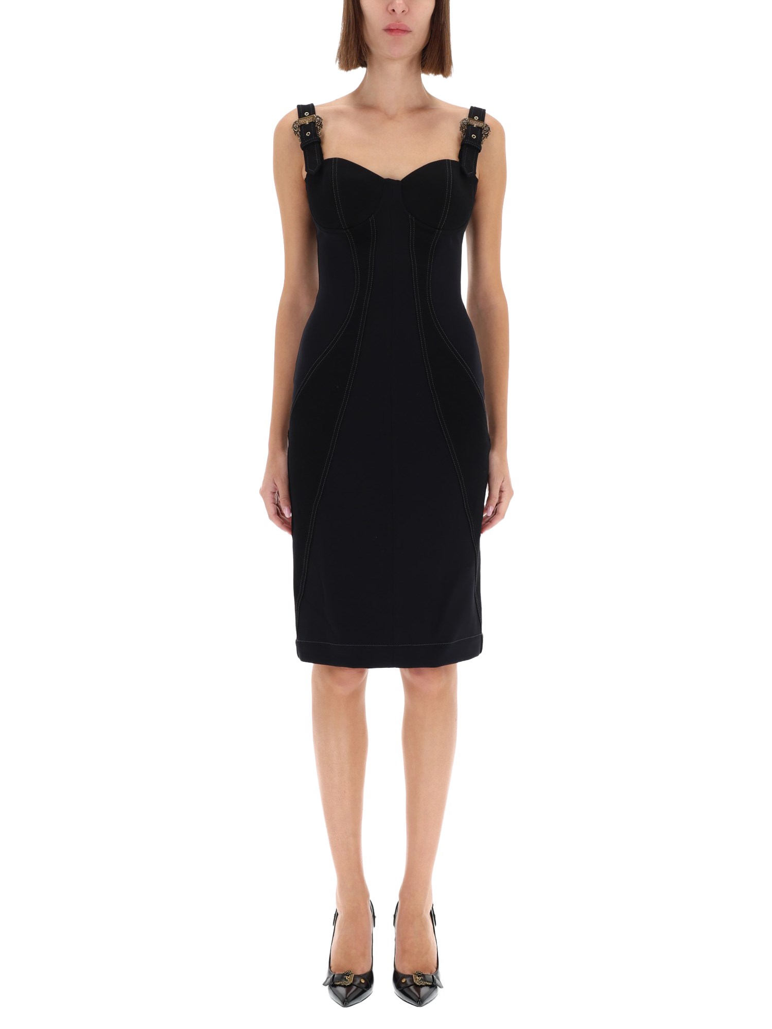 Versace Jeans Couture Tailored Knee-length Sleeveless Dress In Black