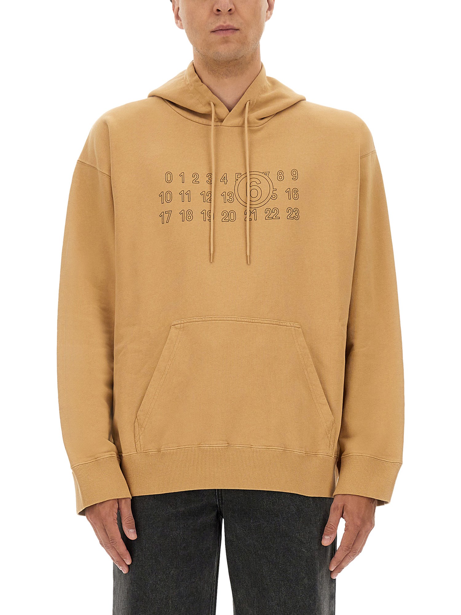 Mm6 Maison Margiela Relaxed-fit Cotton Hoodie With Unique Graphic Print In Sand