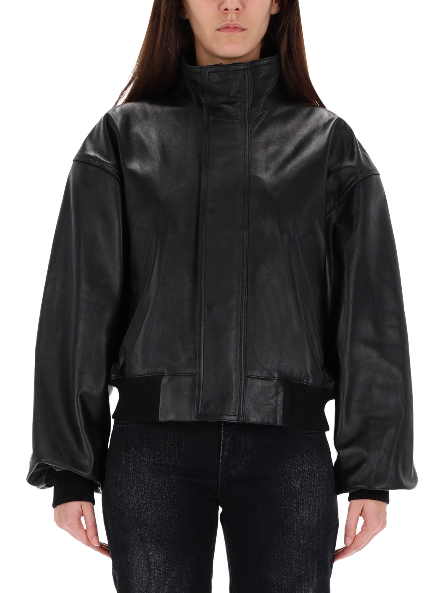 Balenciaga Leather Blouson Puffer Jackets Black In Black