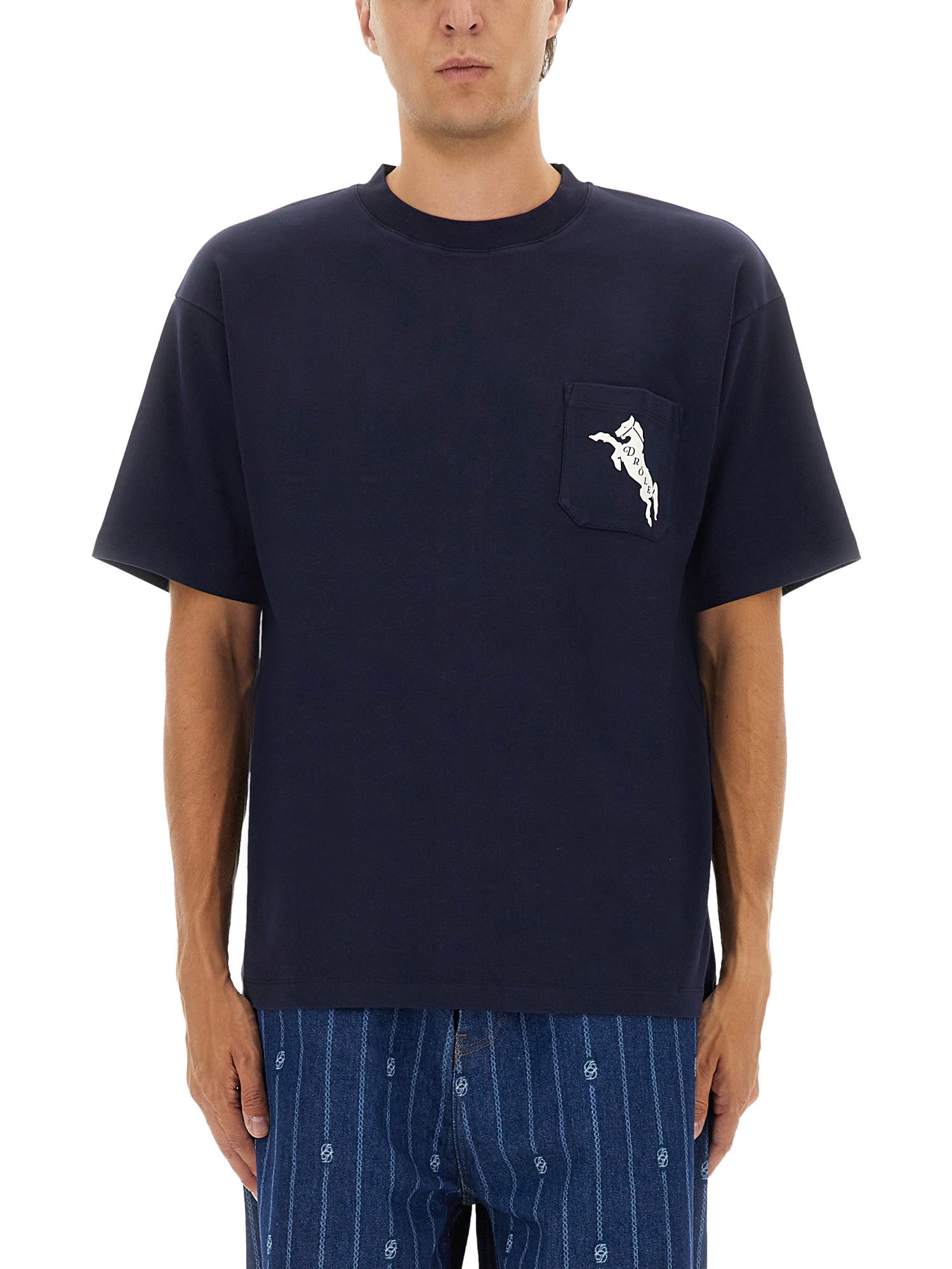 Drôle De Monsieur Graphic Print Crew Neck Short Sleeve T-shirt In Blue