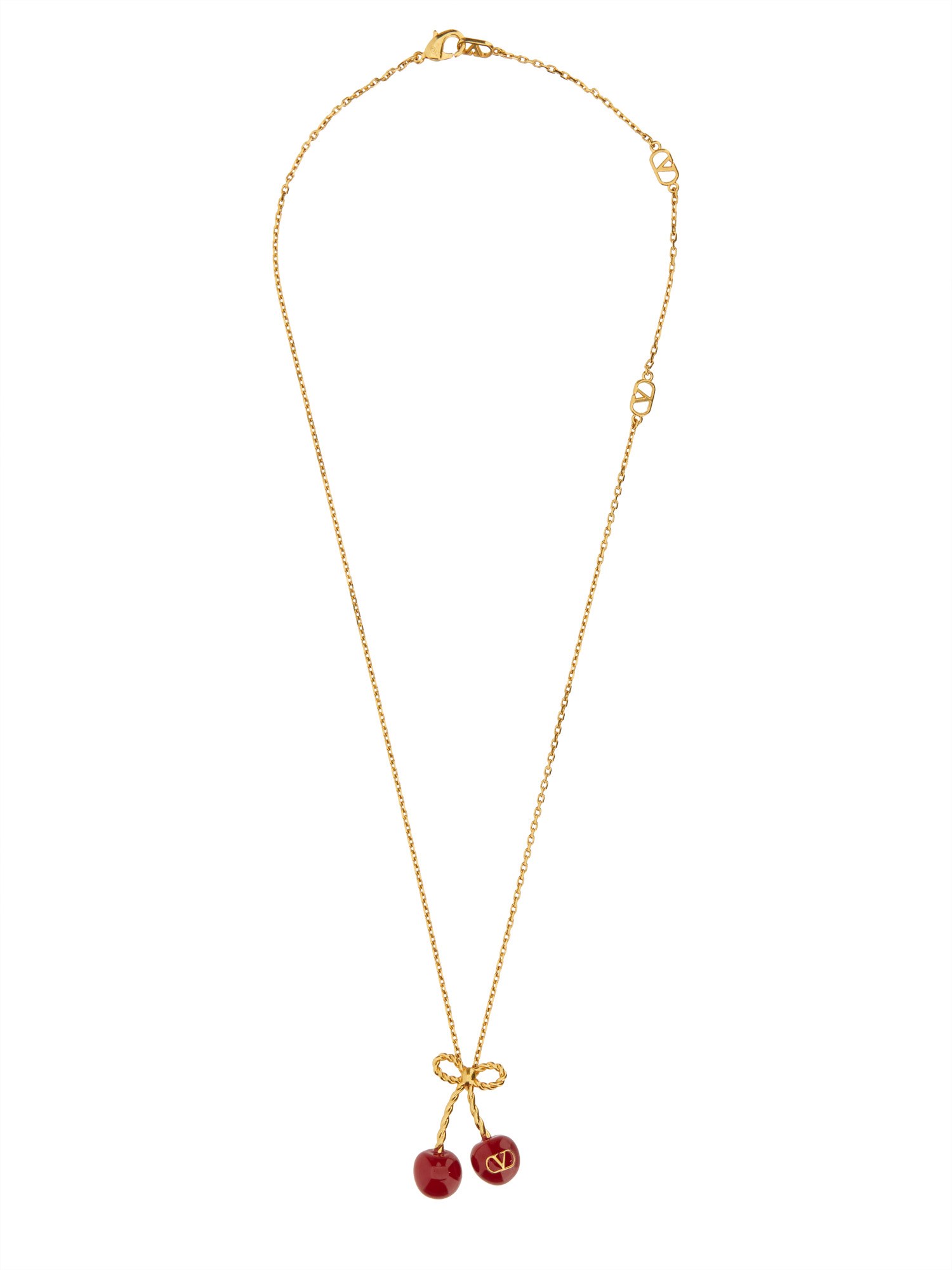Valentino Garavani Red Necklace With Cherry-shaped Pendant And Vlogo Detail In Brass Woman In Gold