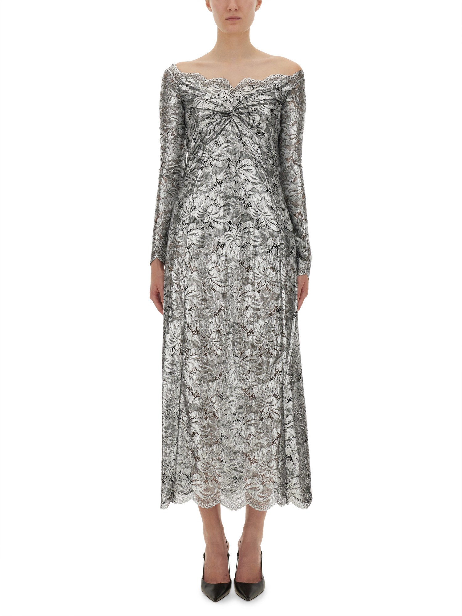 Rabanne Long Lace Dress In Silver