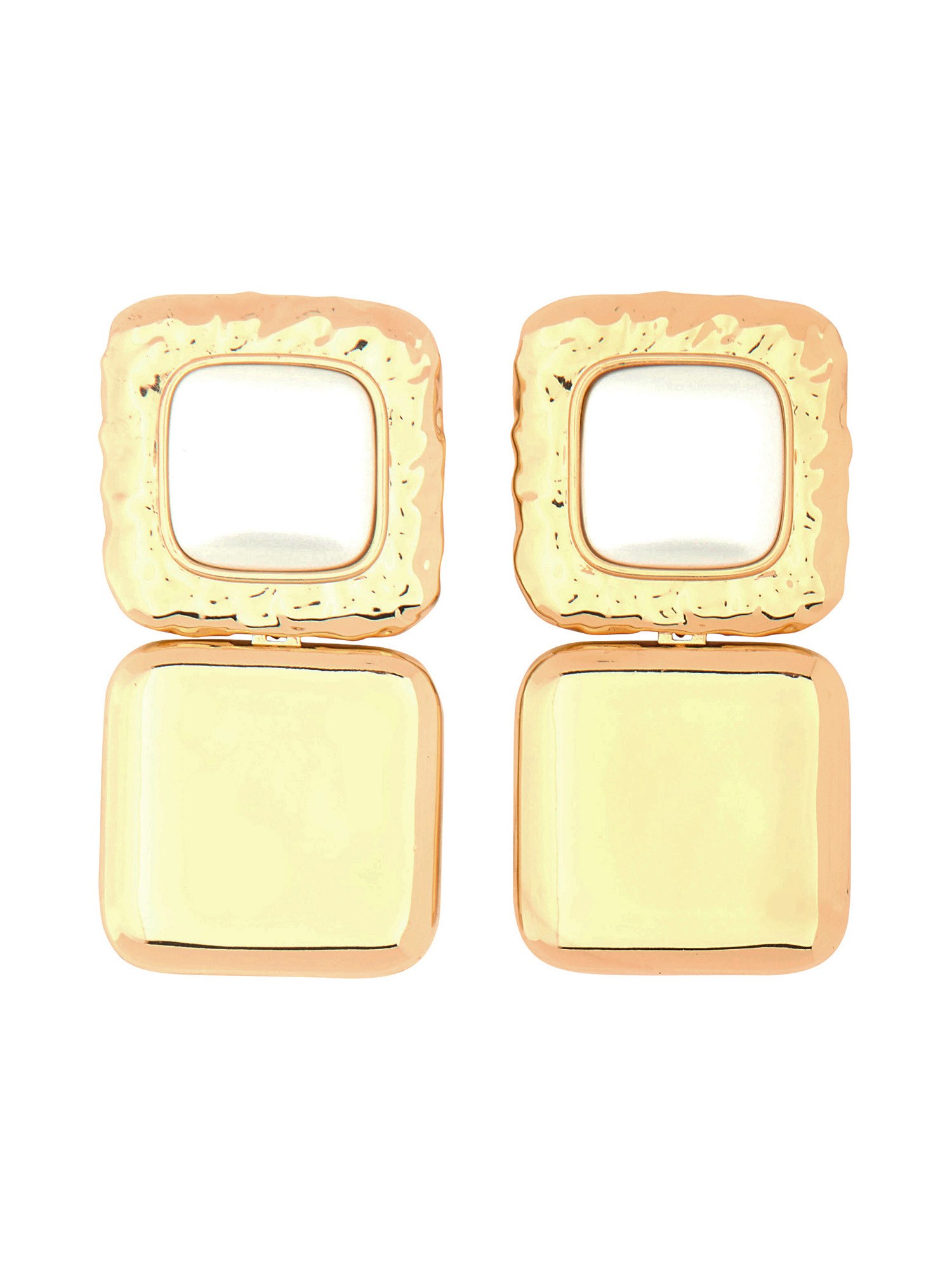 Self-portrait Geometric Brass Earrings With Faux Pearls In Gold