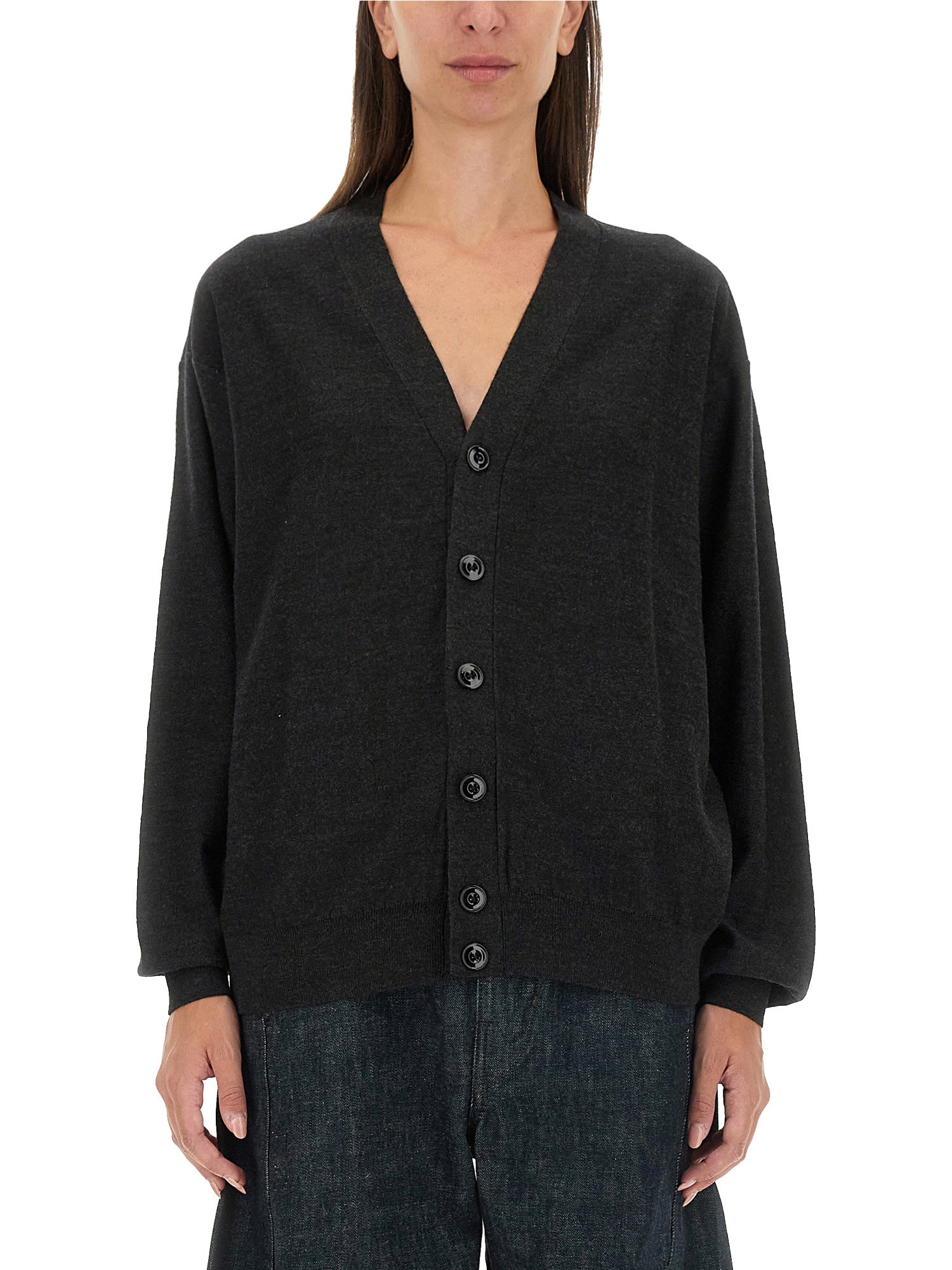 Lemaire Relaxed Twisted Wool Blend Cardigan In Gray
