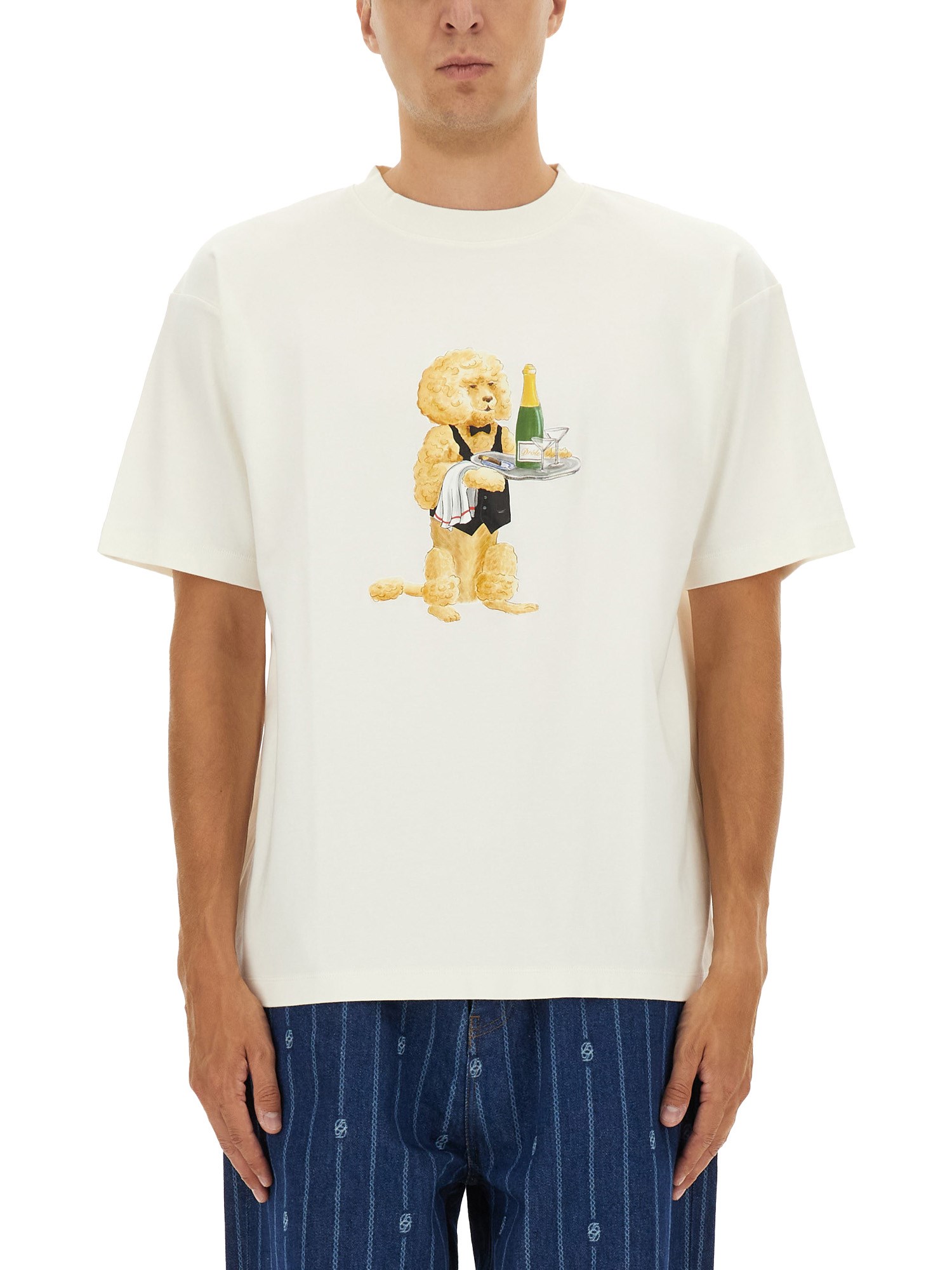 Drôle De Monsieur Crewneck Graphic Print T-shirt With Short Sleeves In White